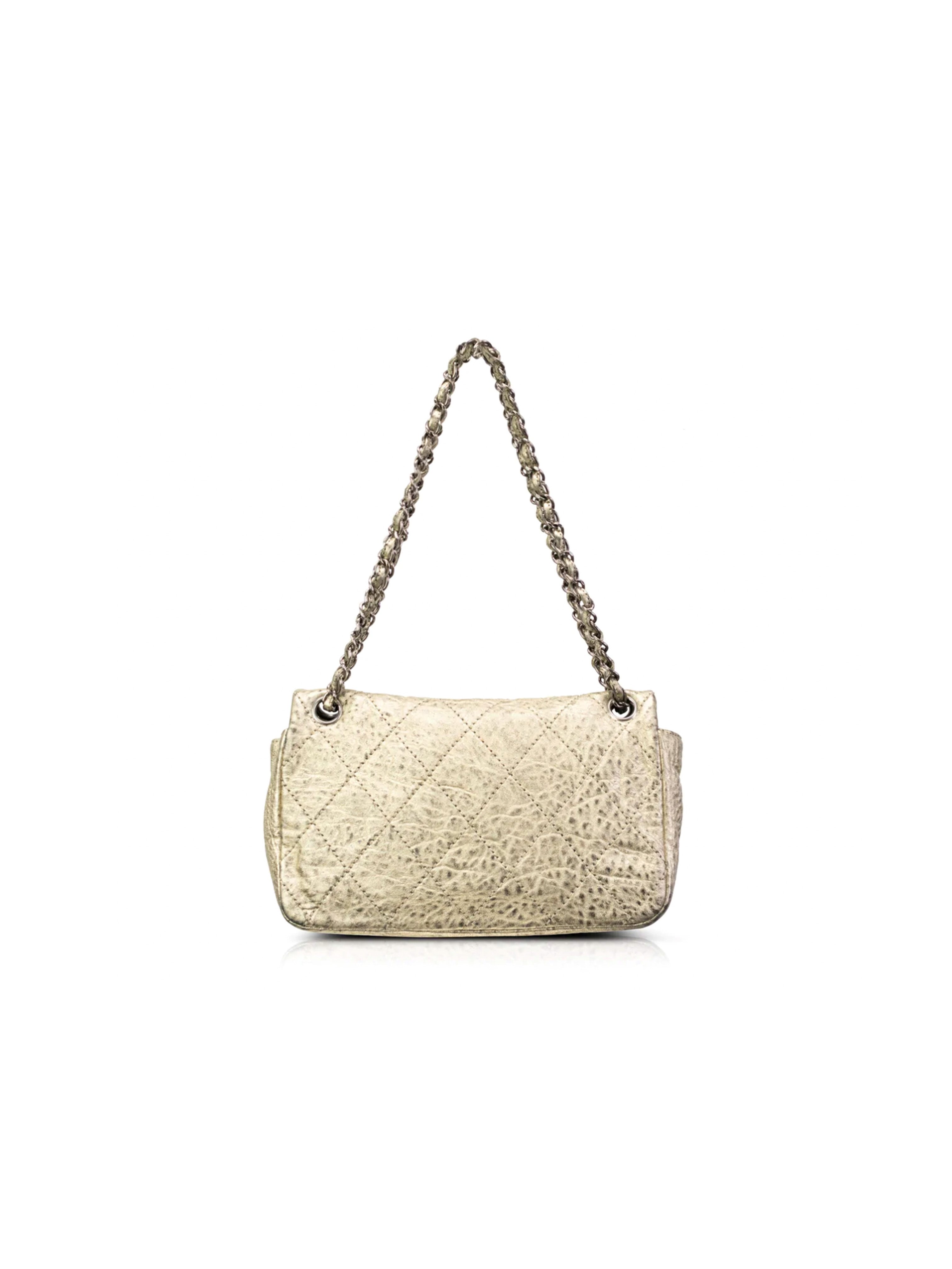 Vintage CHANEL Gold Metallic Snakeskin Leather and Crochet 