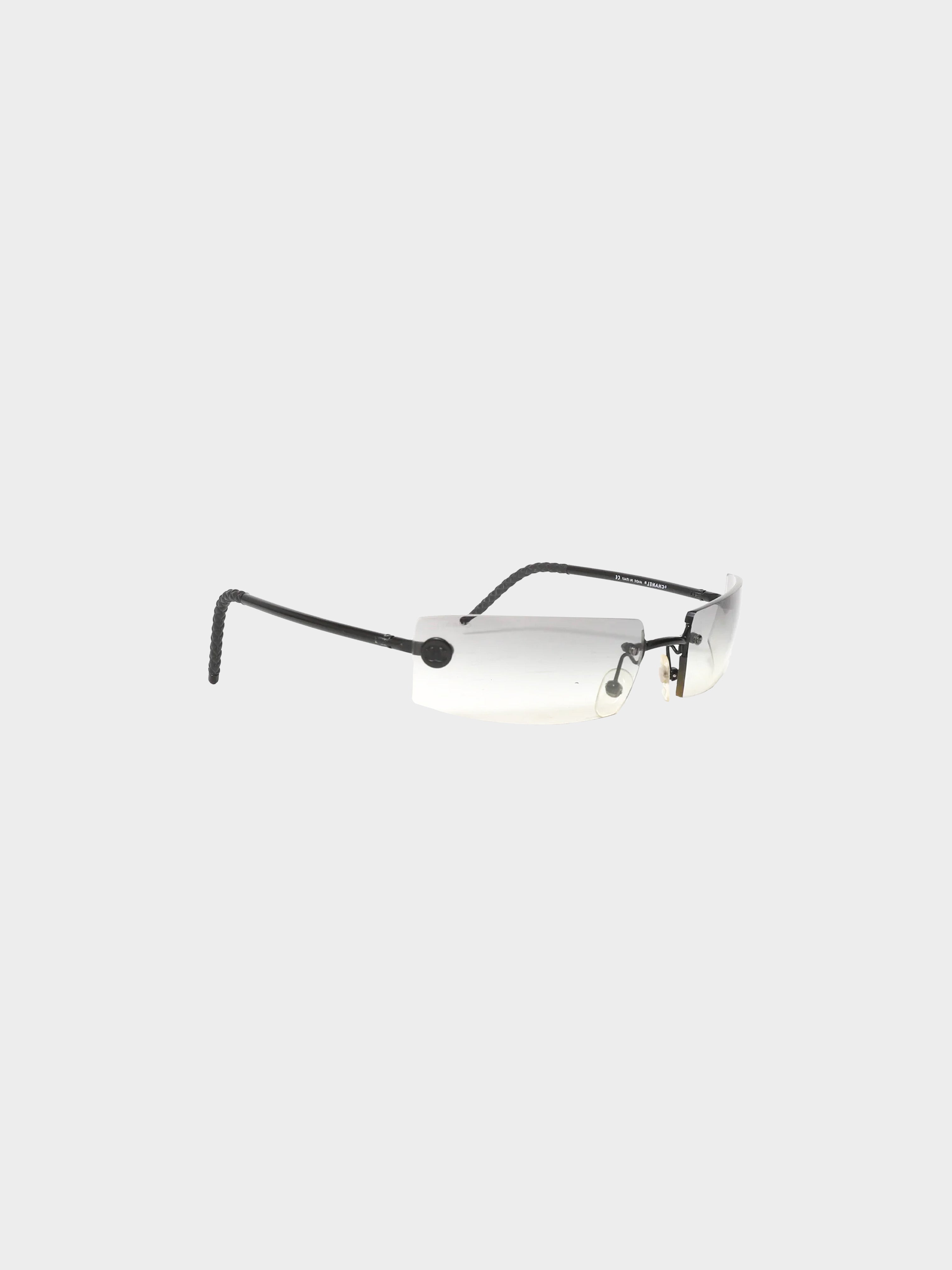 Chanel 2000s Black and Silver Frameless Sunglasses · INTO