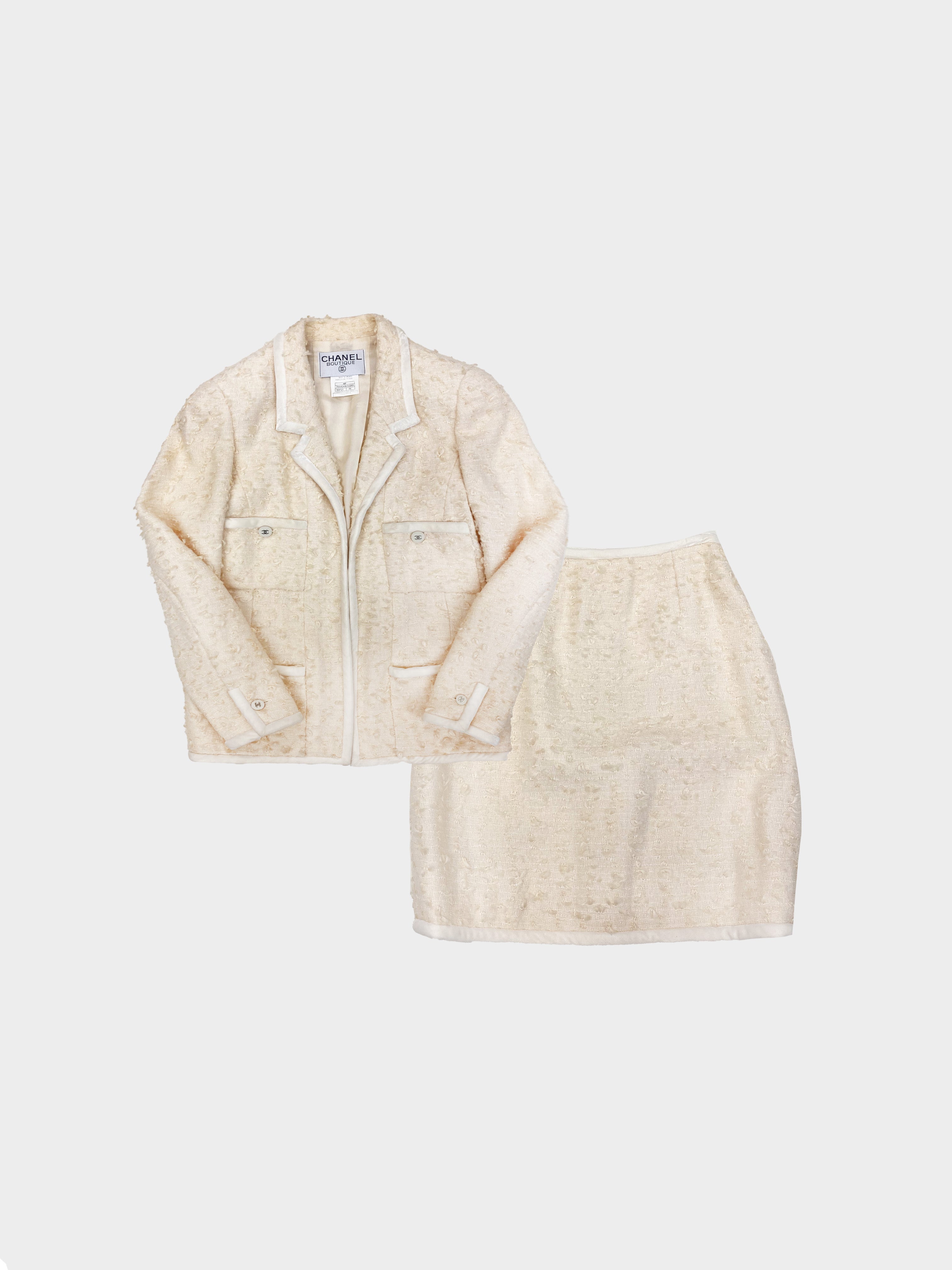 Chanel Spring 1996 Cream Boucle Suit with Velvet Trim · INTO