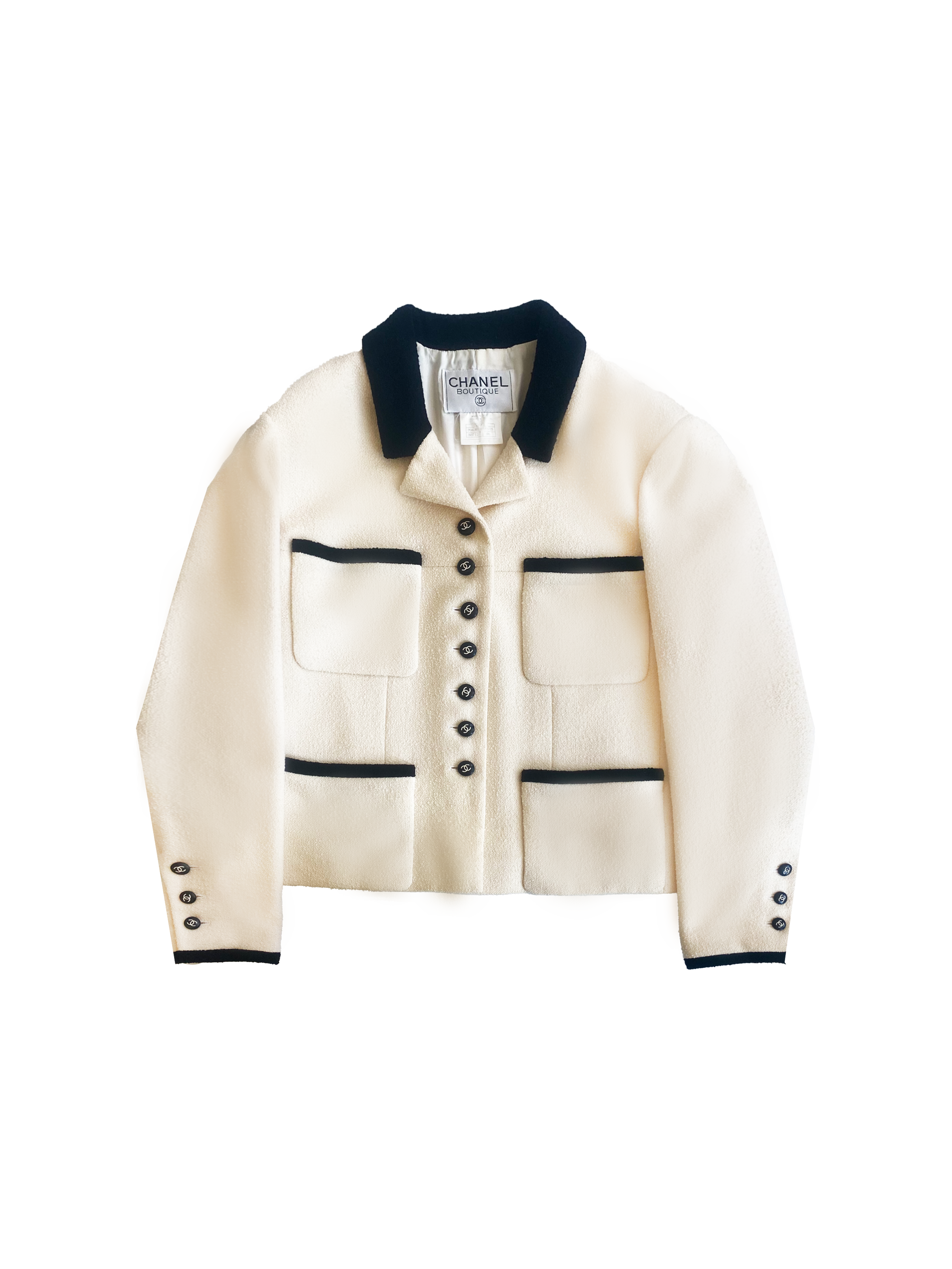 Chanel 1996 Cream Jacket with Black Trim