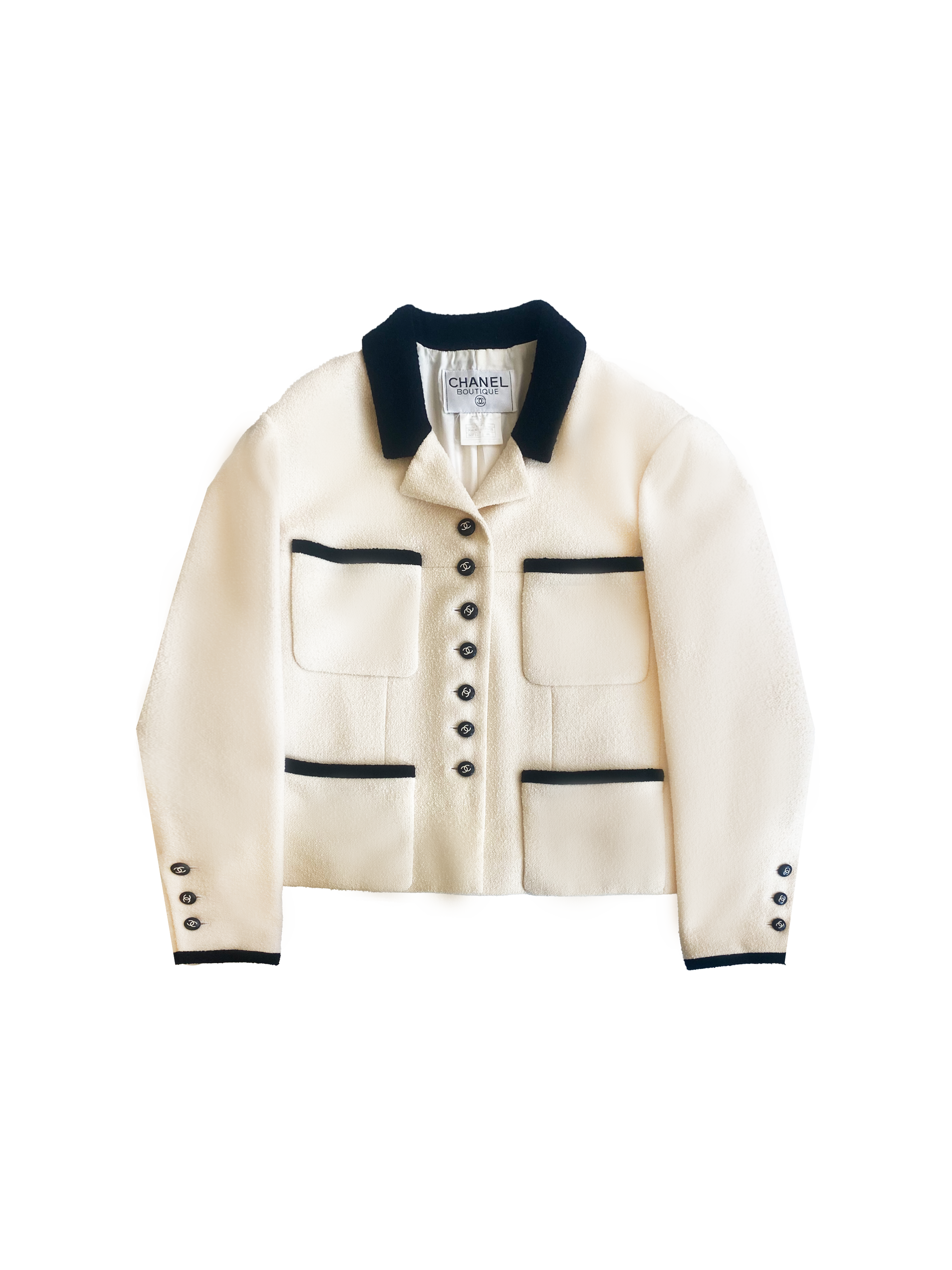 Chanel Cream Tweed Trim Detail Jacket S