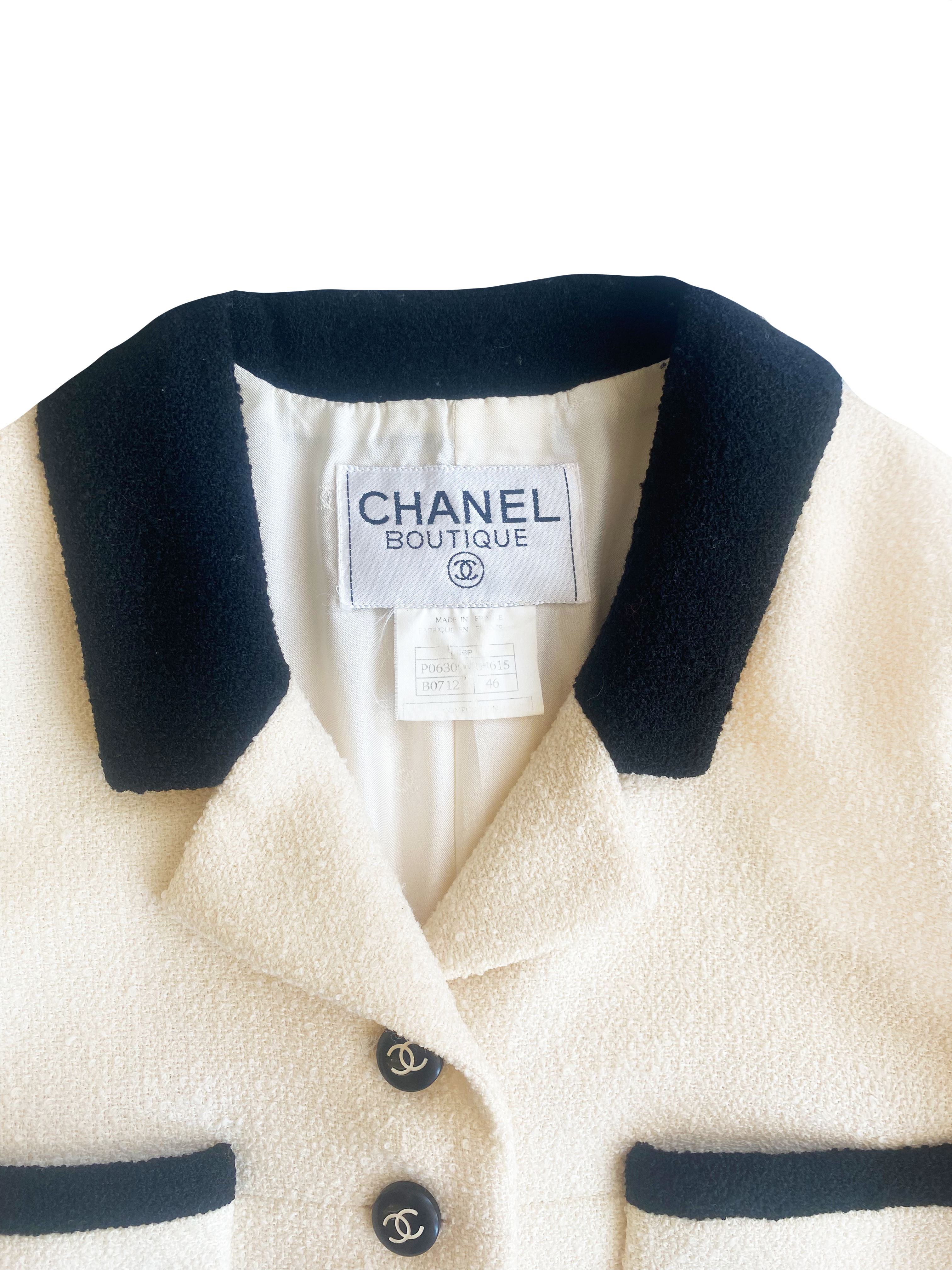 Chanel 1996 Cream Jacket with Black Trim