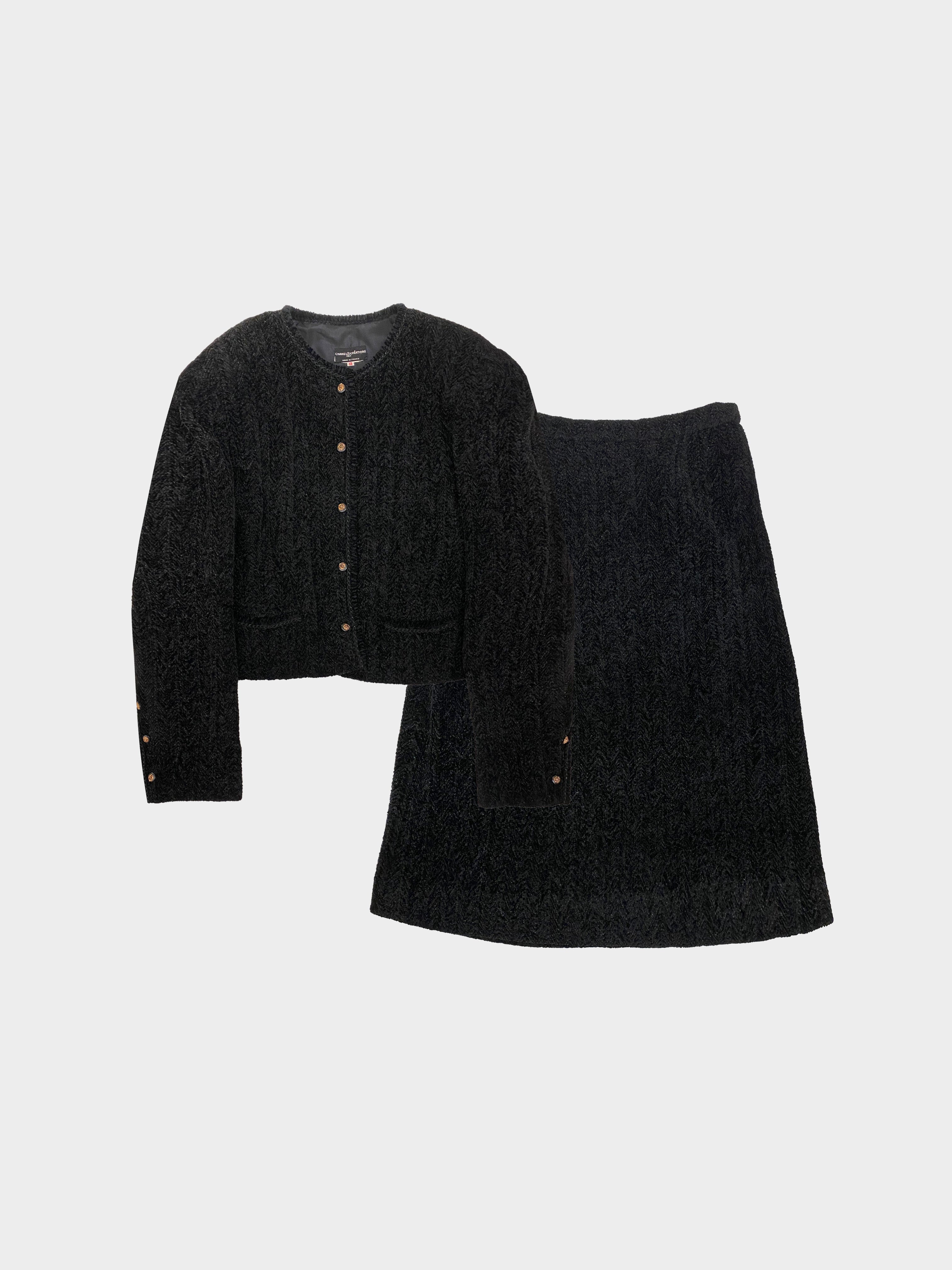 Chanel Early 1980s Chenille Wool Skirt Set