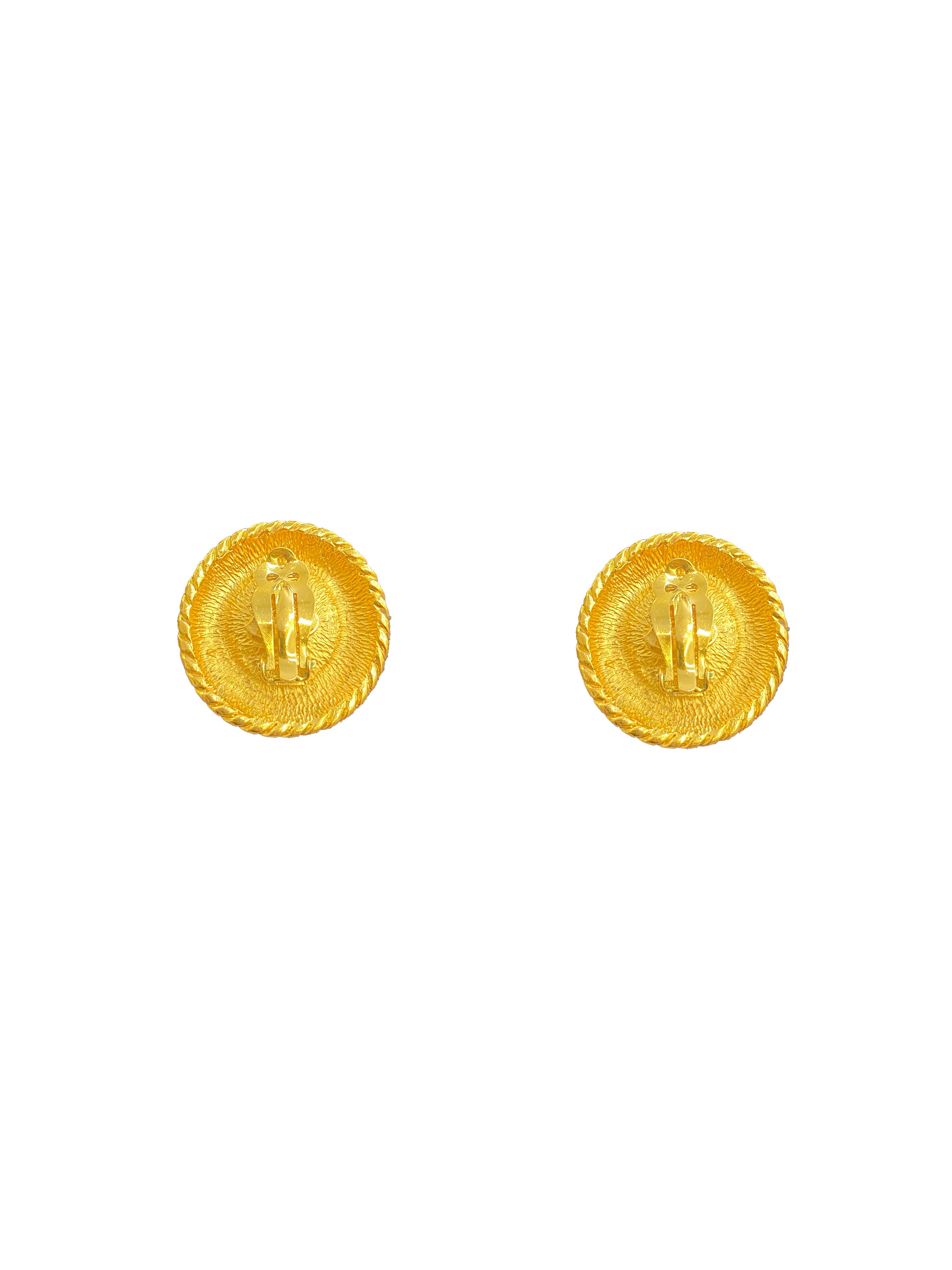 Chanel 1990s Black and Gold Logo Clip-on Earrings