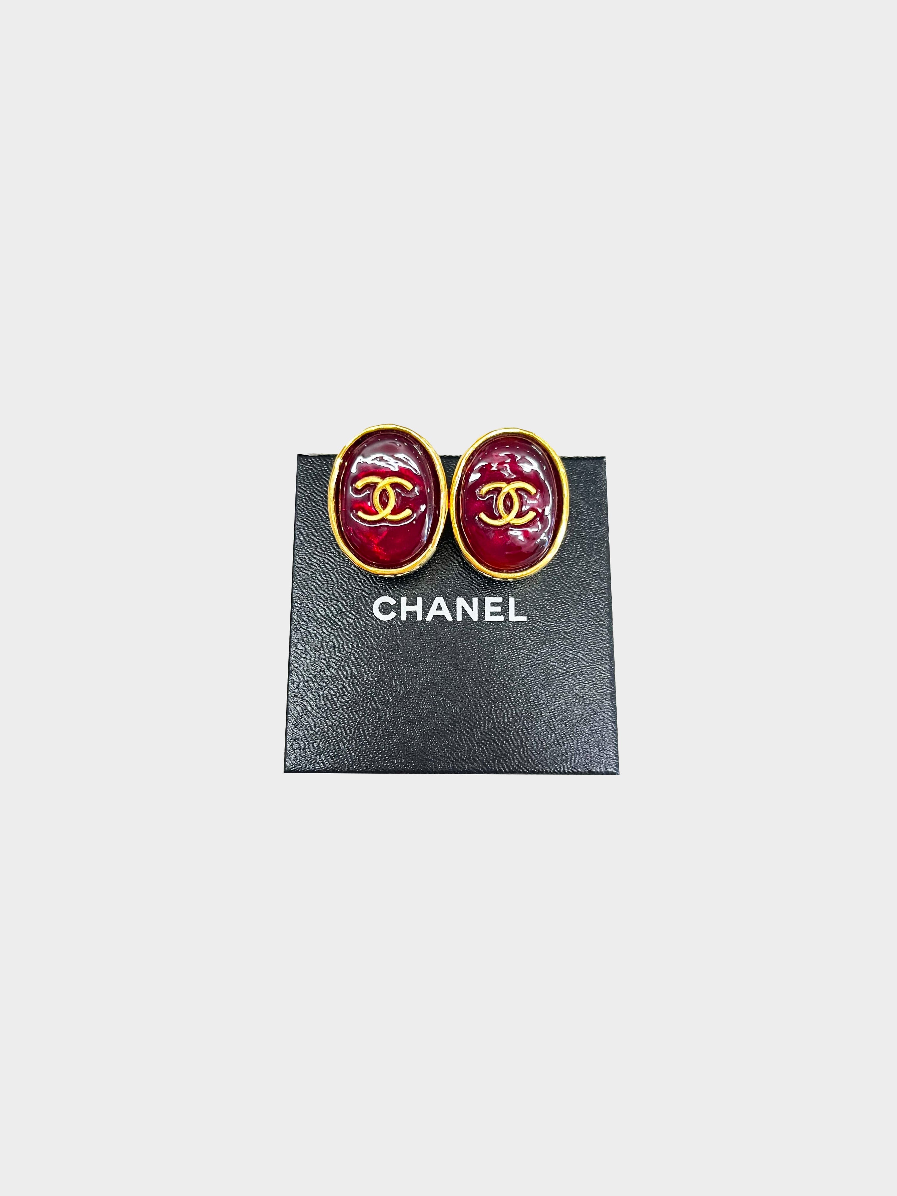 Chanel Fall 1993 Red Resin Logo Earrings