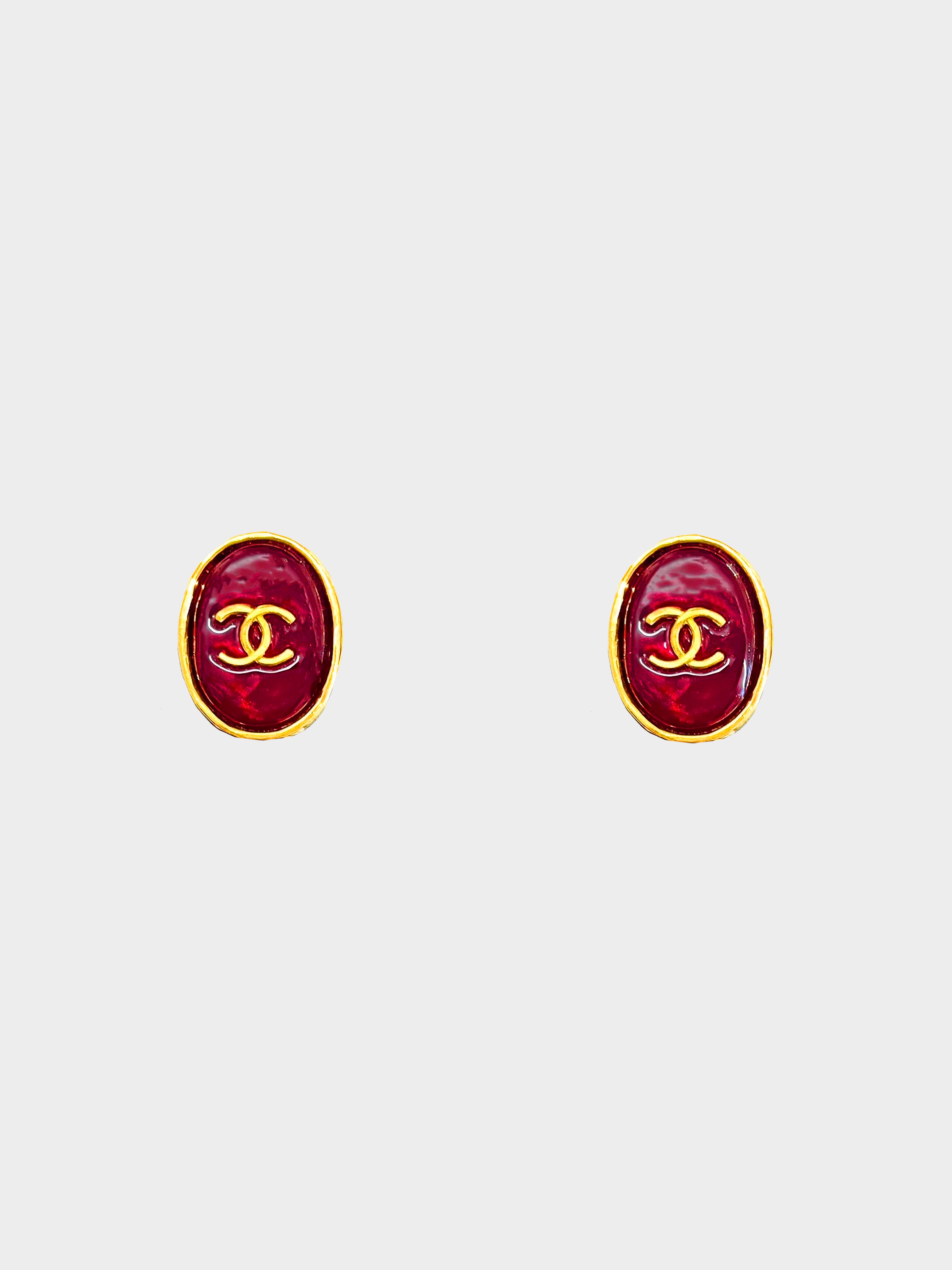 Chanel Fall 1993 Red Resin Logo Earrings