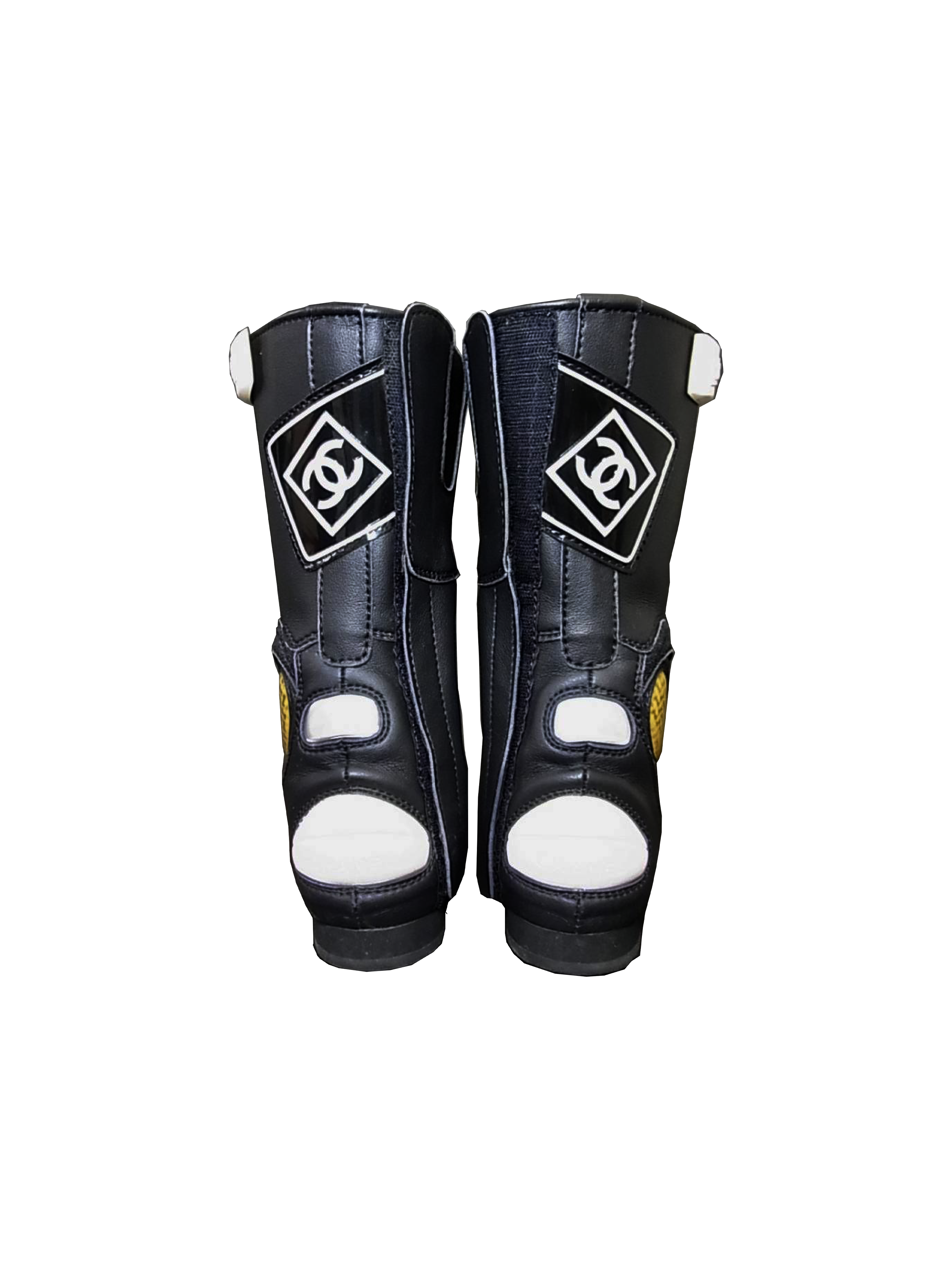 Chanel 1990s Black Leather 31 Cambon CC Motocross Boots · INTO