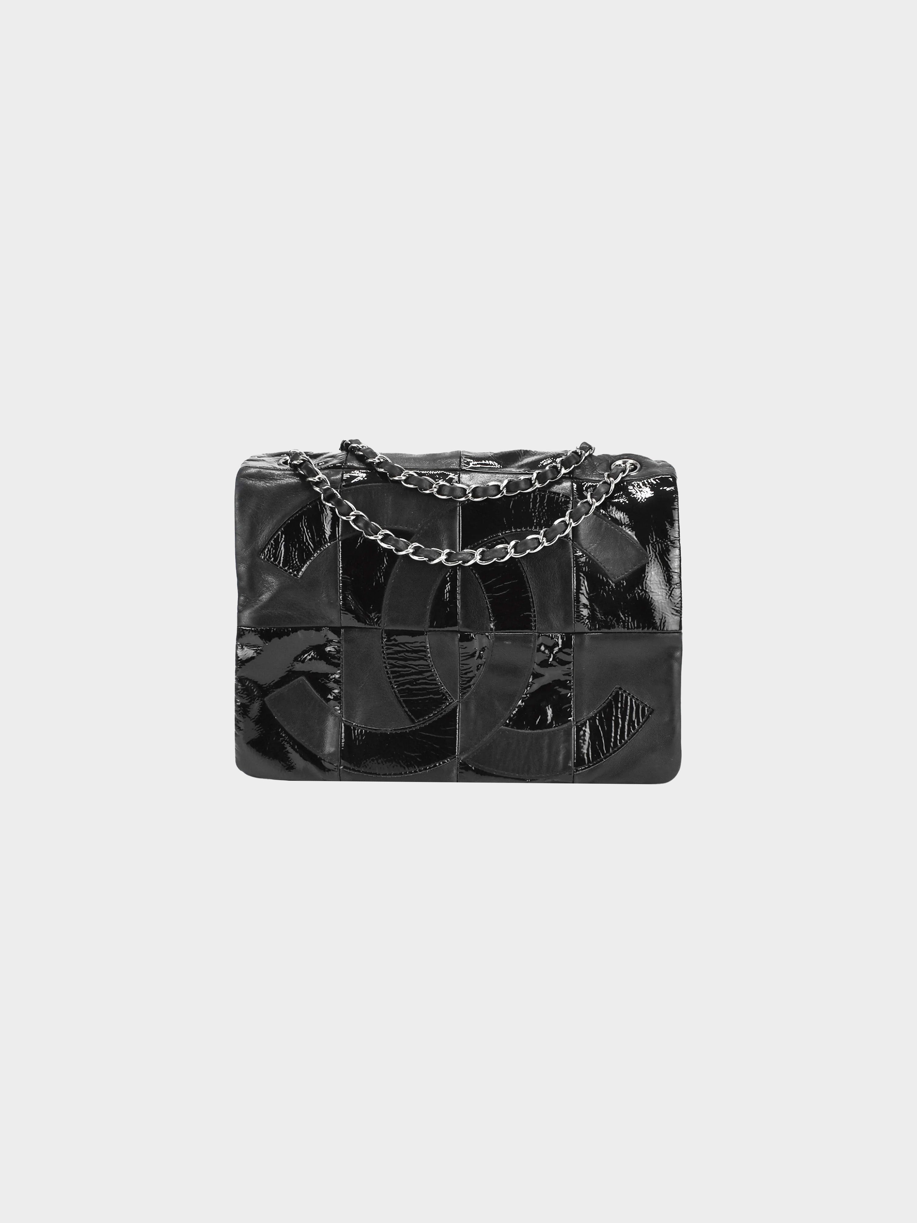 CHANEL Brooklyn Patchwork Flap Patent Leather Shoulder Bag Black