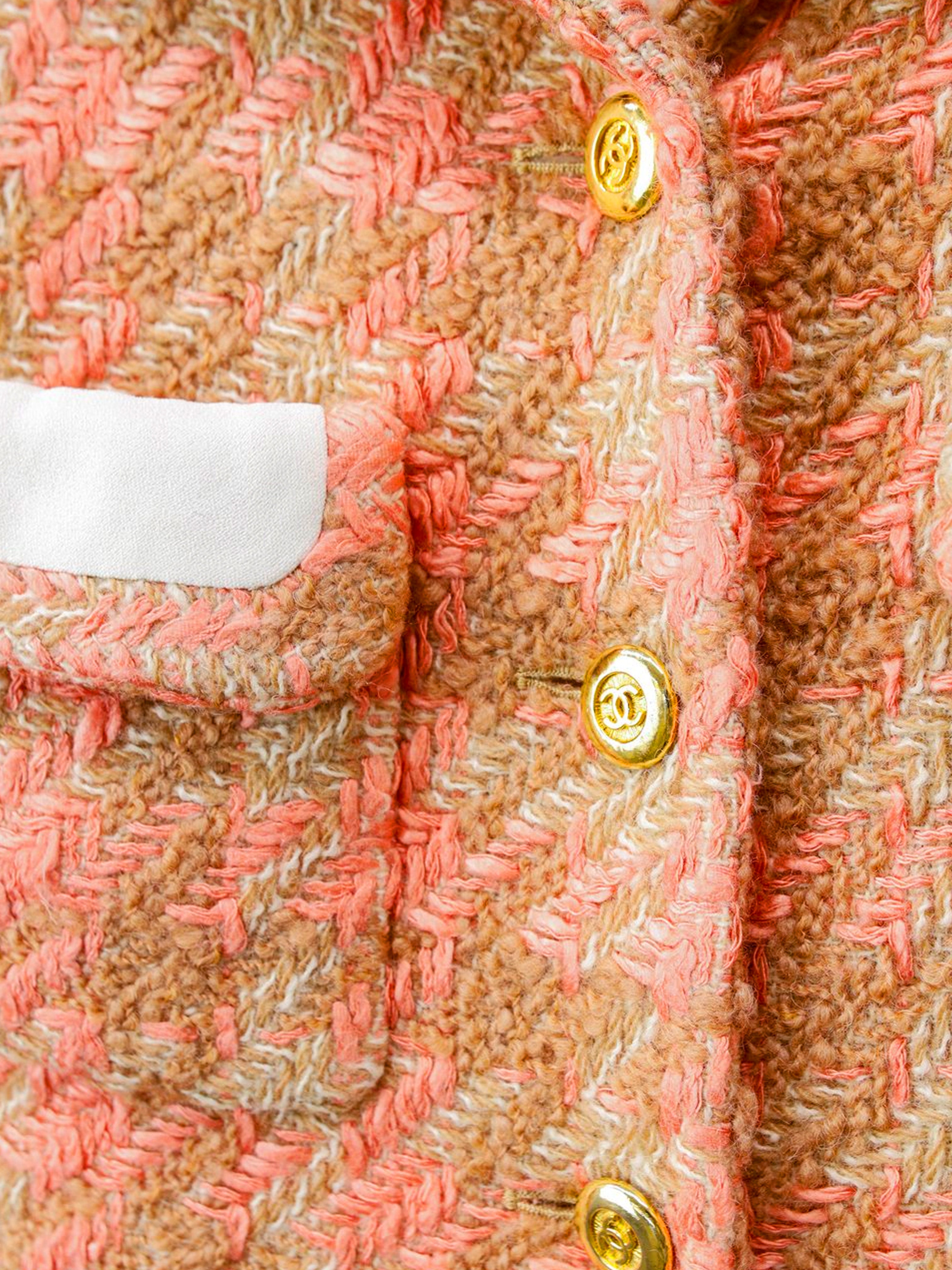 Chanel 1980s Peach Tweed Jacket with CC Buttons