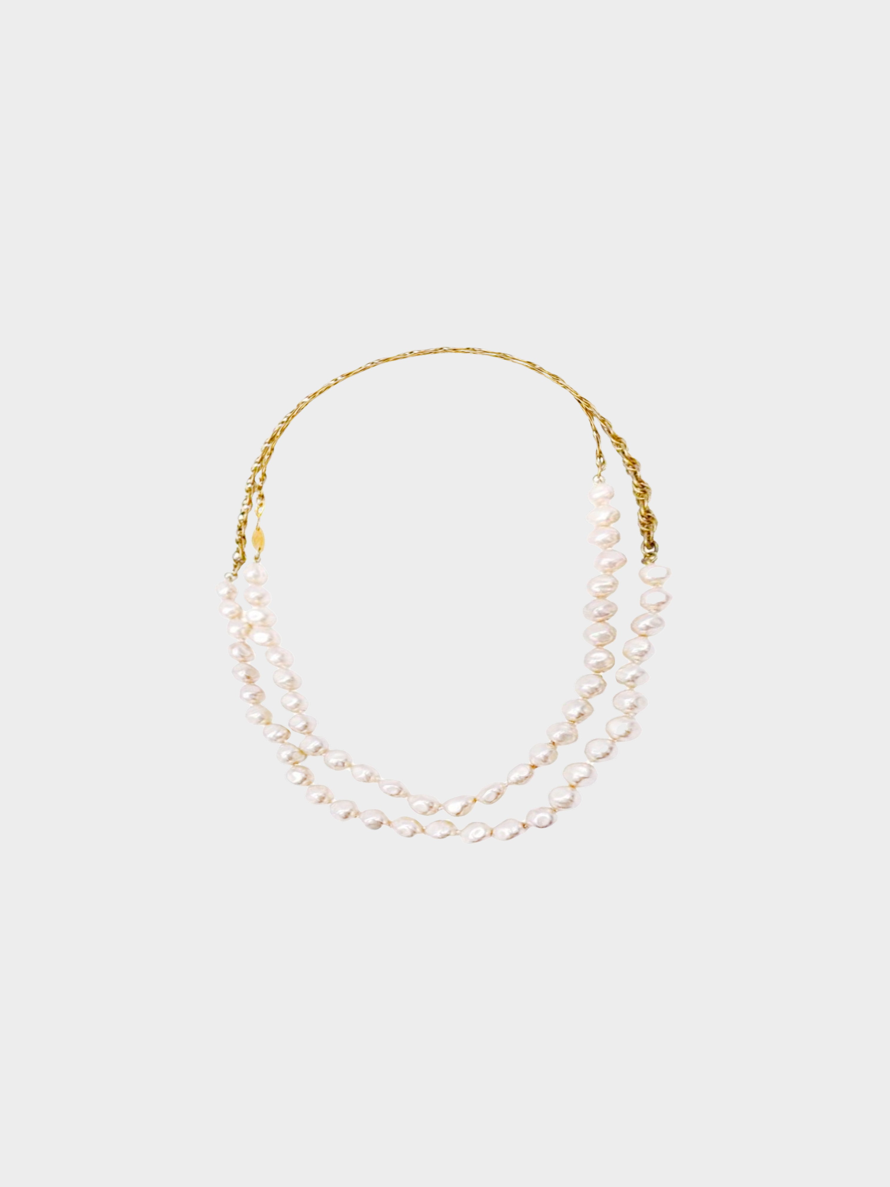 Chanel Necklace Choker Pearl Pendant Light Gold With Leather 21A