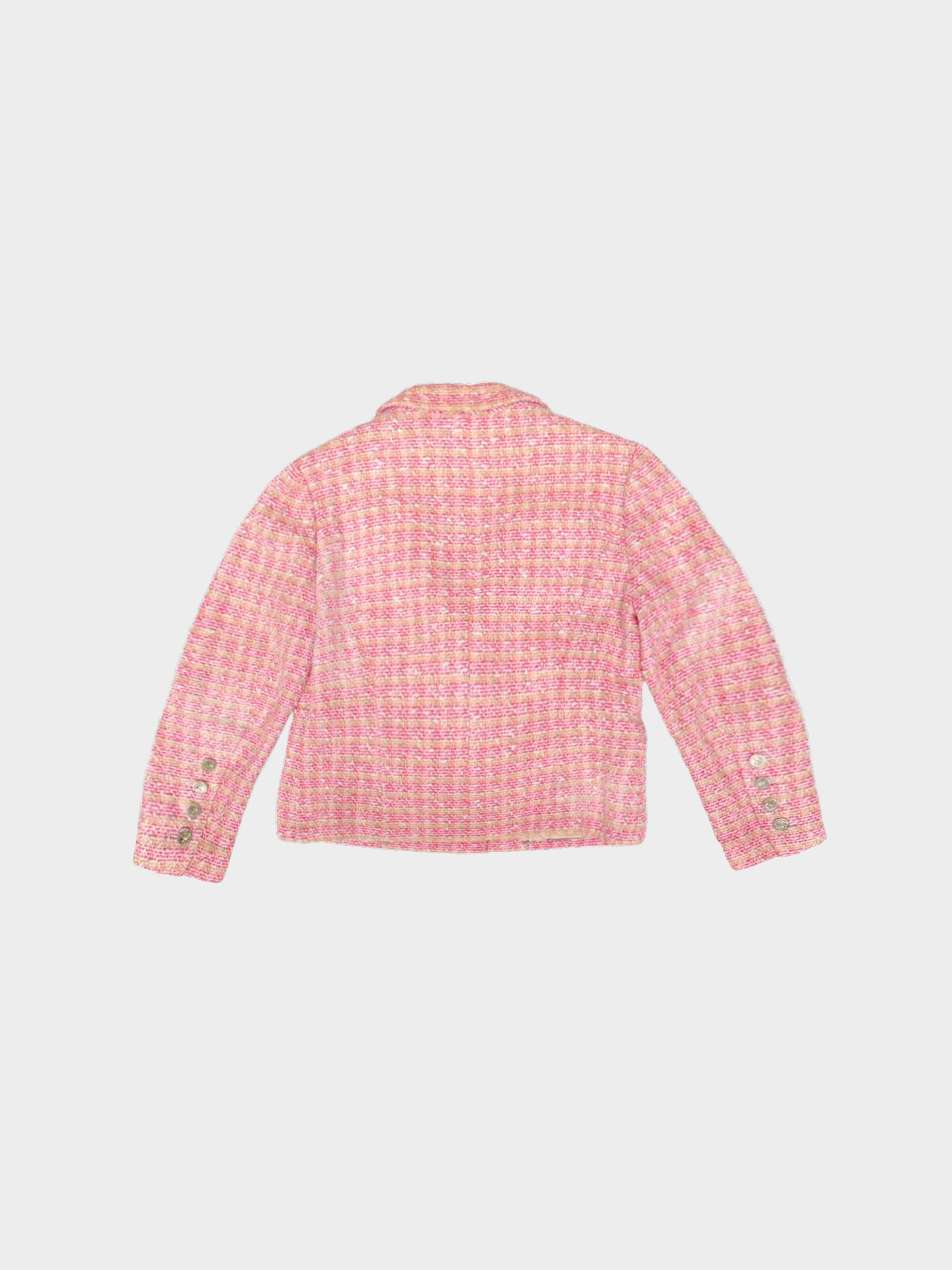 Chanel 1980s Pink Tweed Boucle Double Breasted Blazer · INTO
