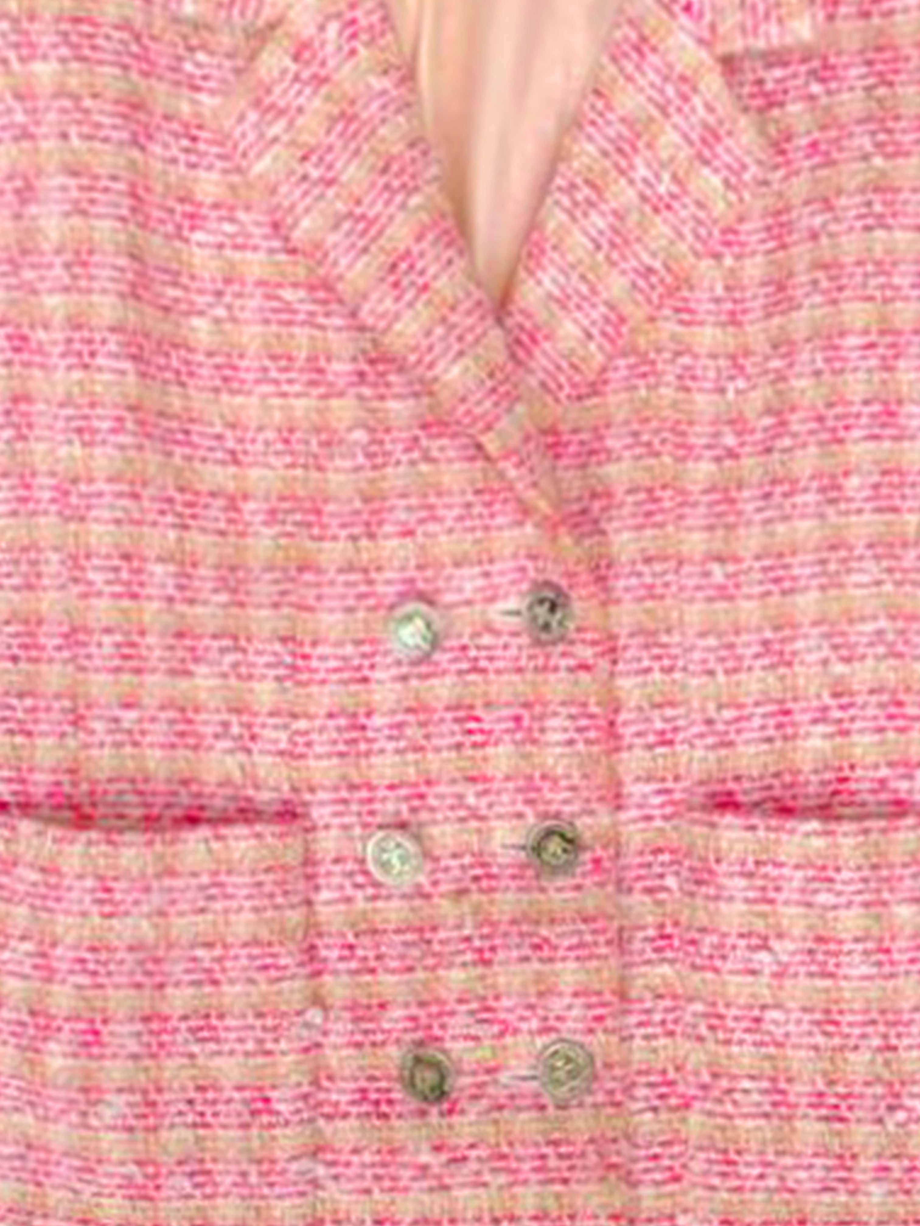 Chanel 1980s Pink Tweed Boucle Double Breasted Blazer · INTO