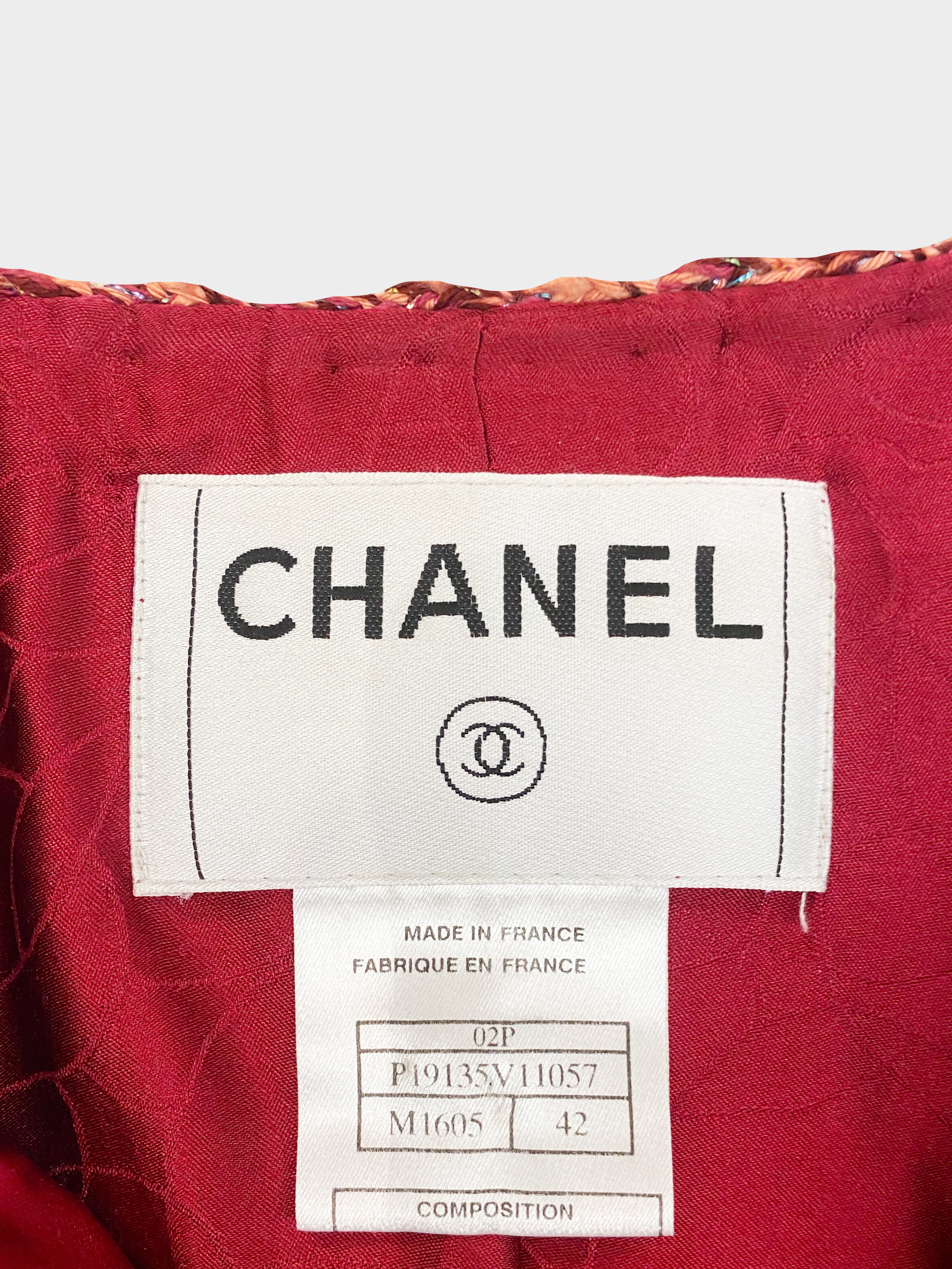 CHANEL Spring 2002 Burgundy + Silver Cropped Tweed Jacket — Garment