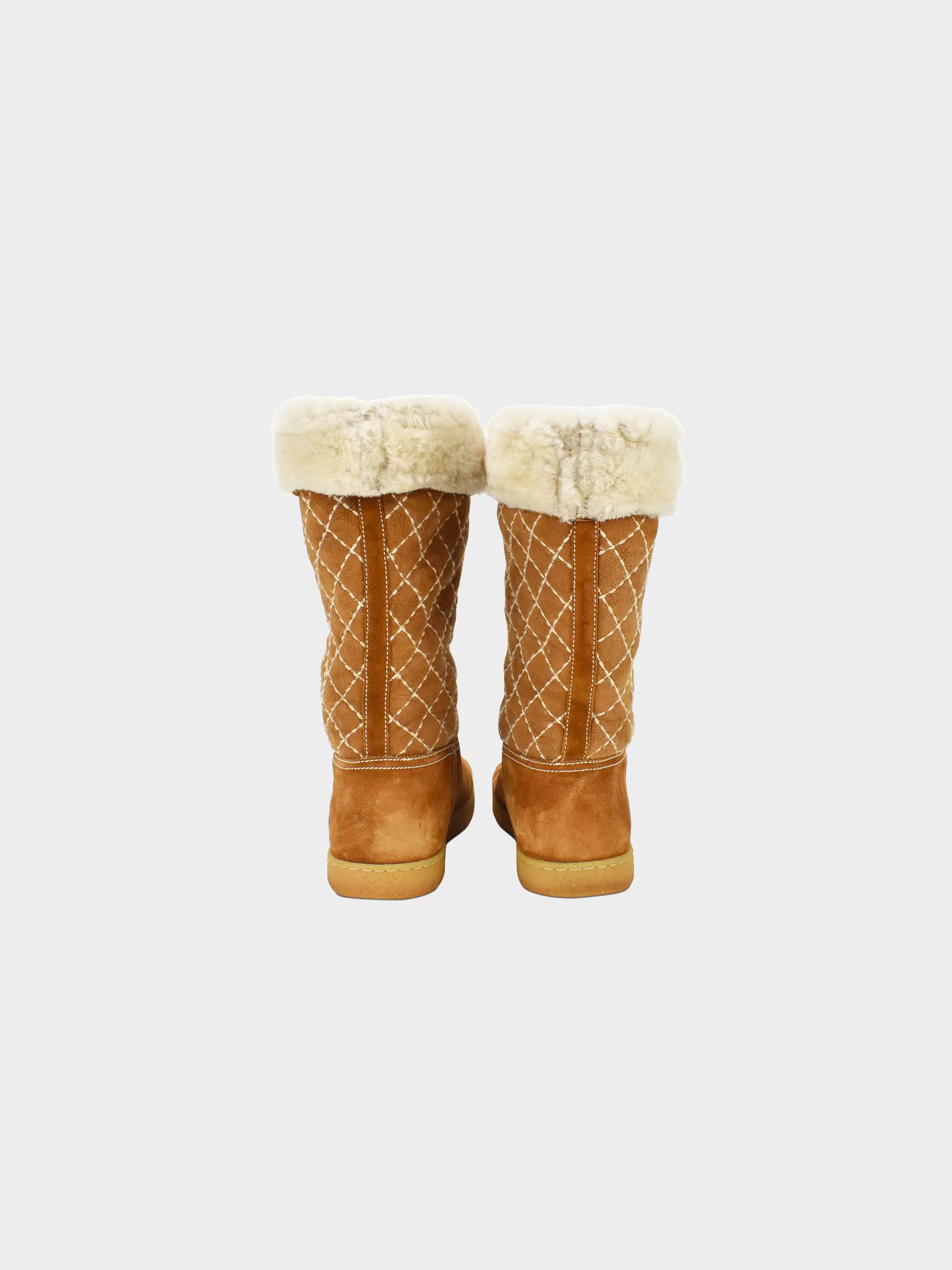 Chanel 2000s Shearling Logo Boots
