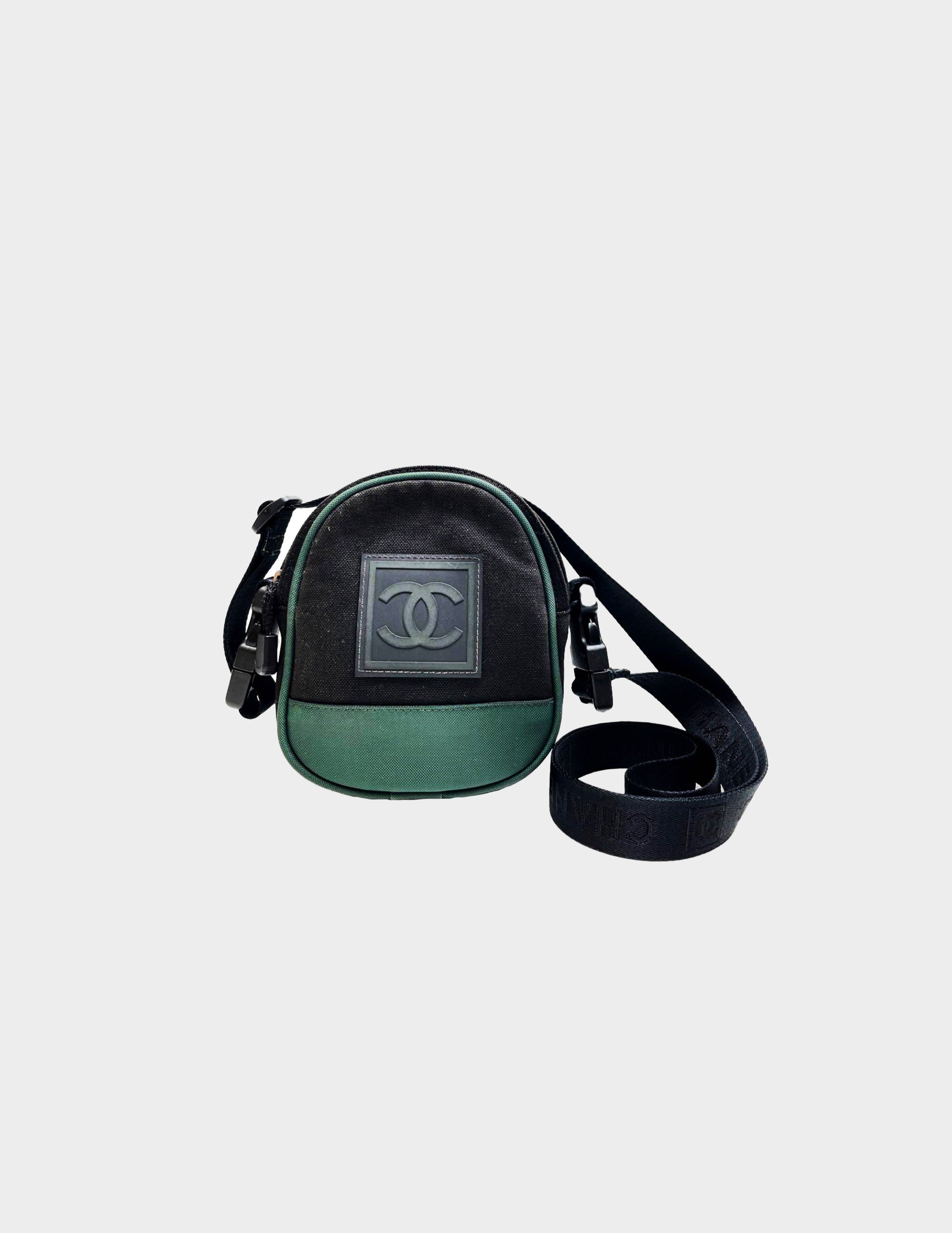 CHANEL Sport Unisex Vintage Green/Black Canvas Logo Crossbody Shoulder Mini  Bag