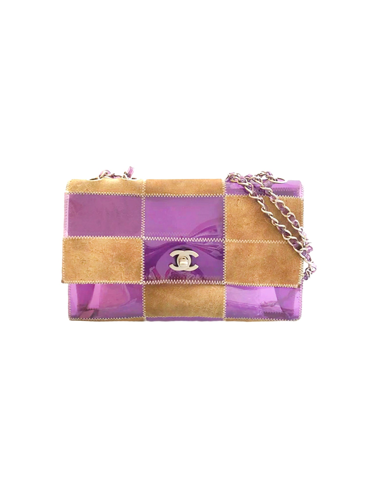 Chanel 2000s Brown and Purple Vinyl Flap Bag