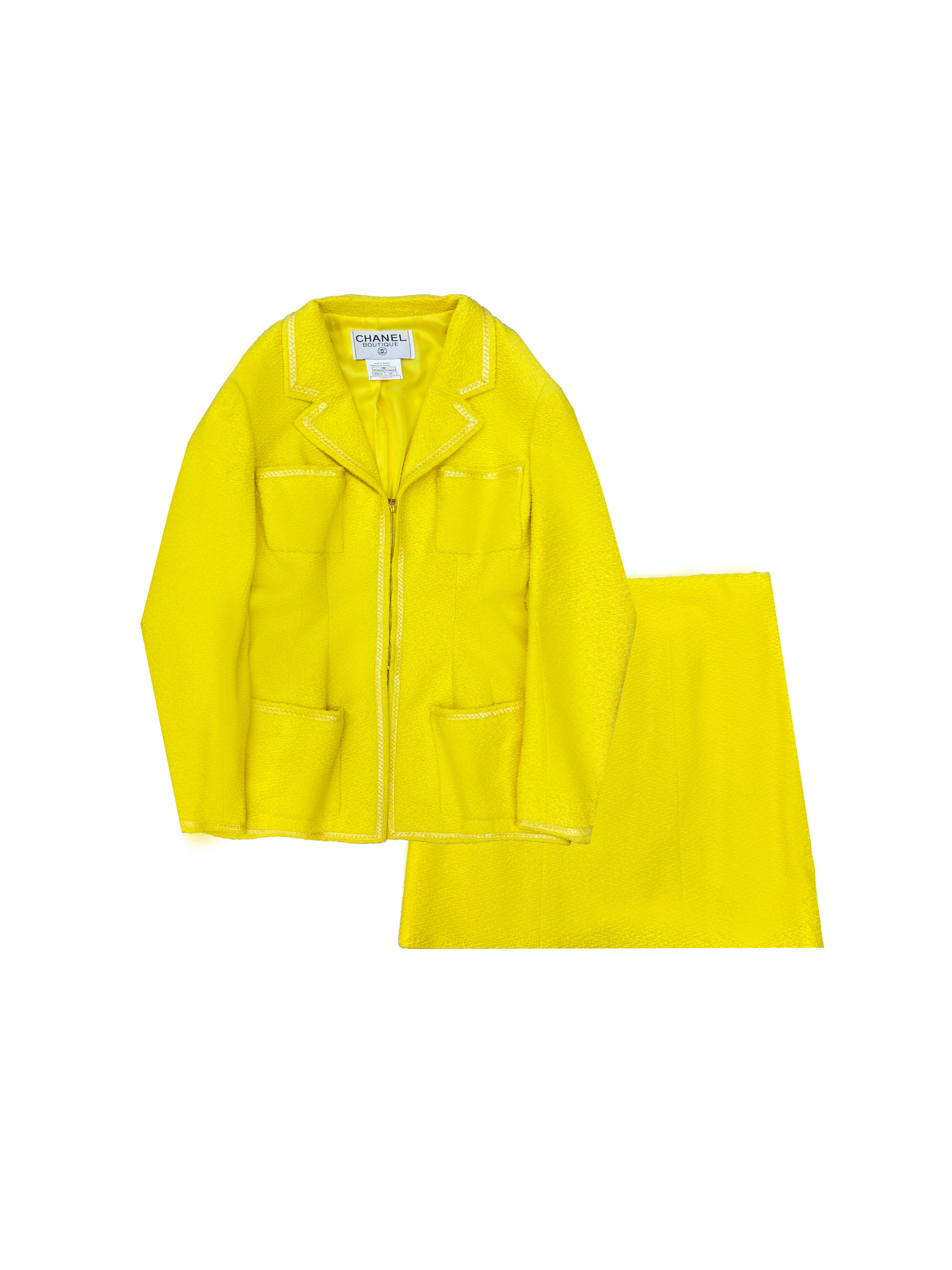 Chanel 1995 Acid Yellow Miniskirt Suit Set