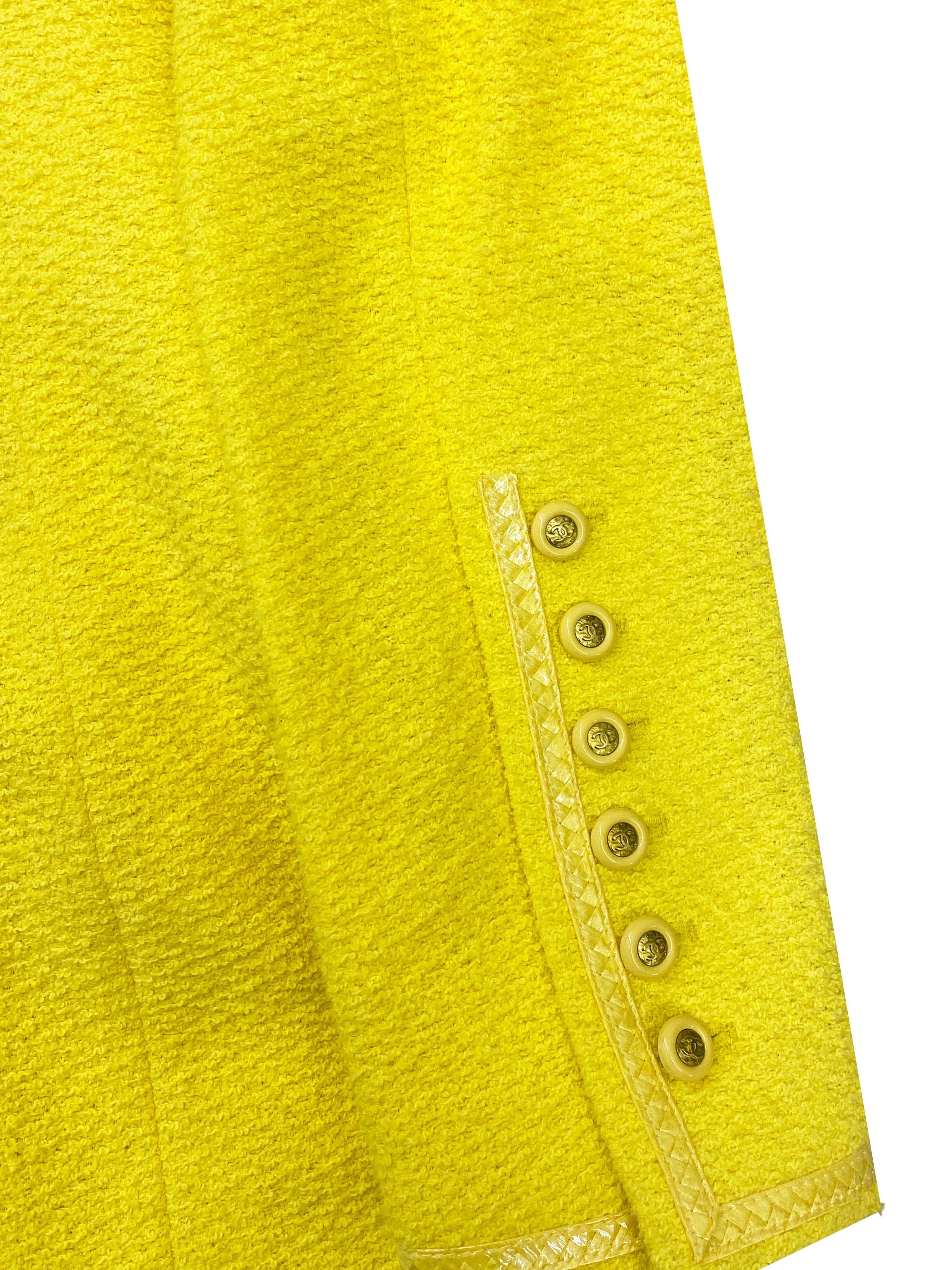 Chanel 1995 Acid Yellow Miniskirt Suit Set