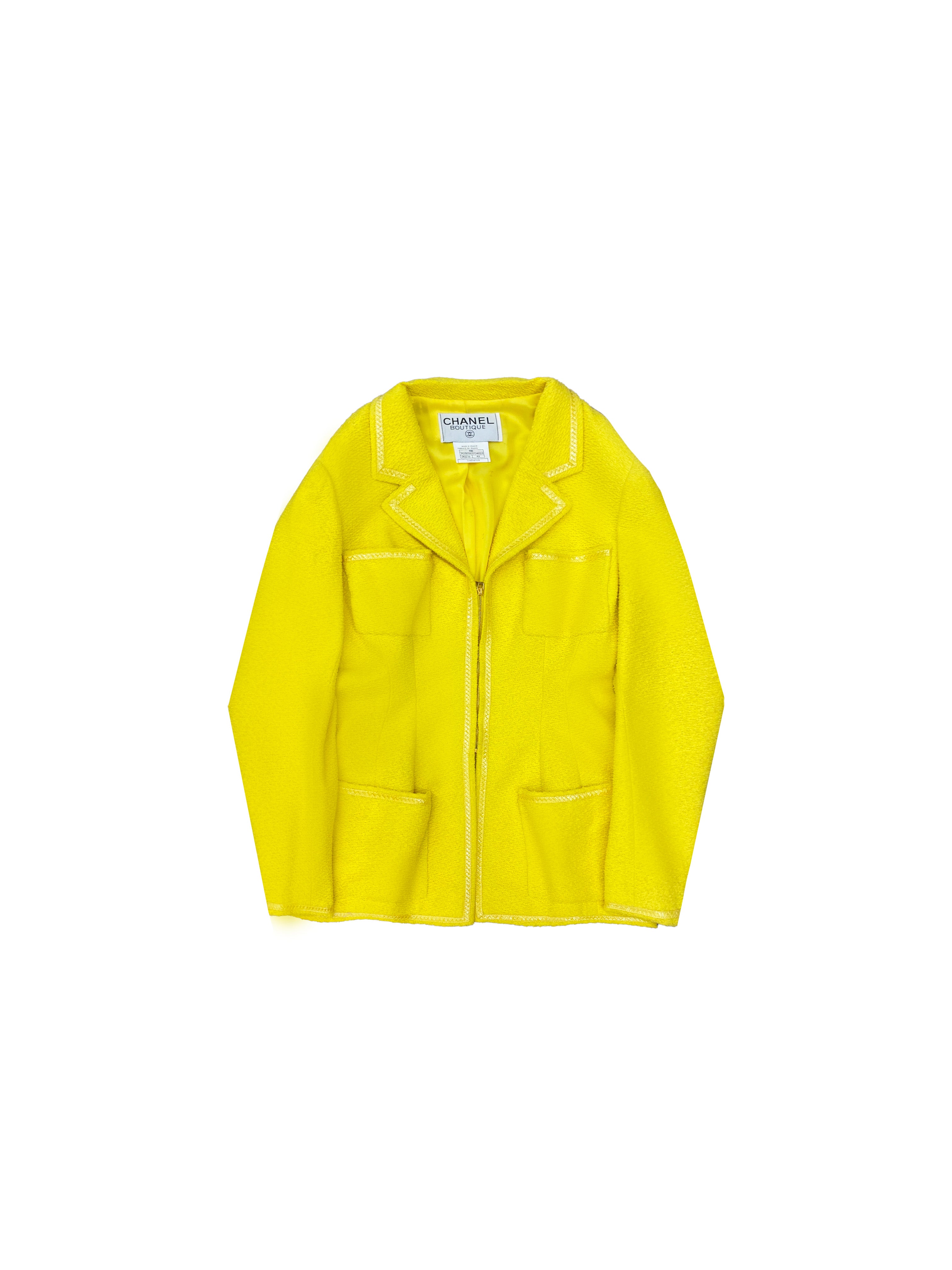 Chanel 1995 Acid Yellow Miniskirt Suit Set