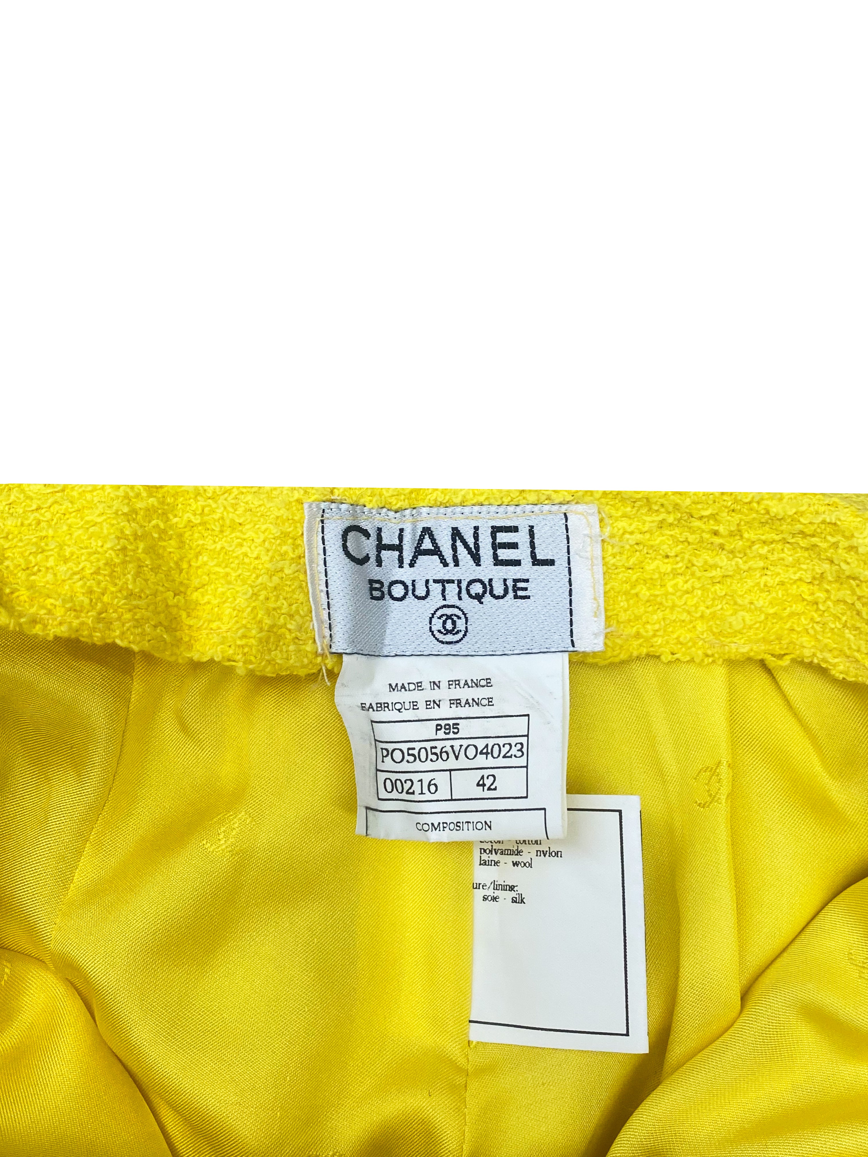 Chanel 1995 Acid Yellow Miniskirt Suit Set