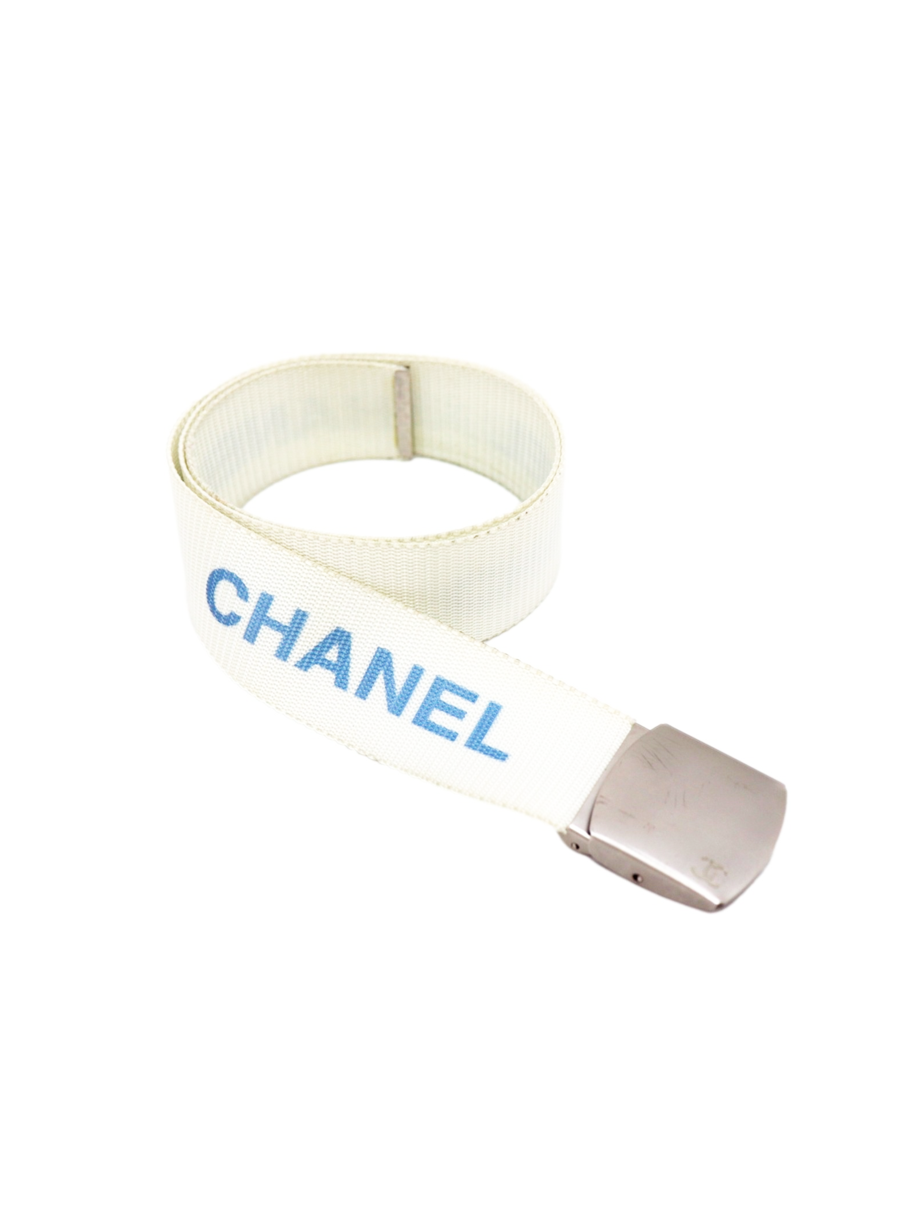 Chanel 2005 Silver White Logo Chain Belt