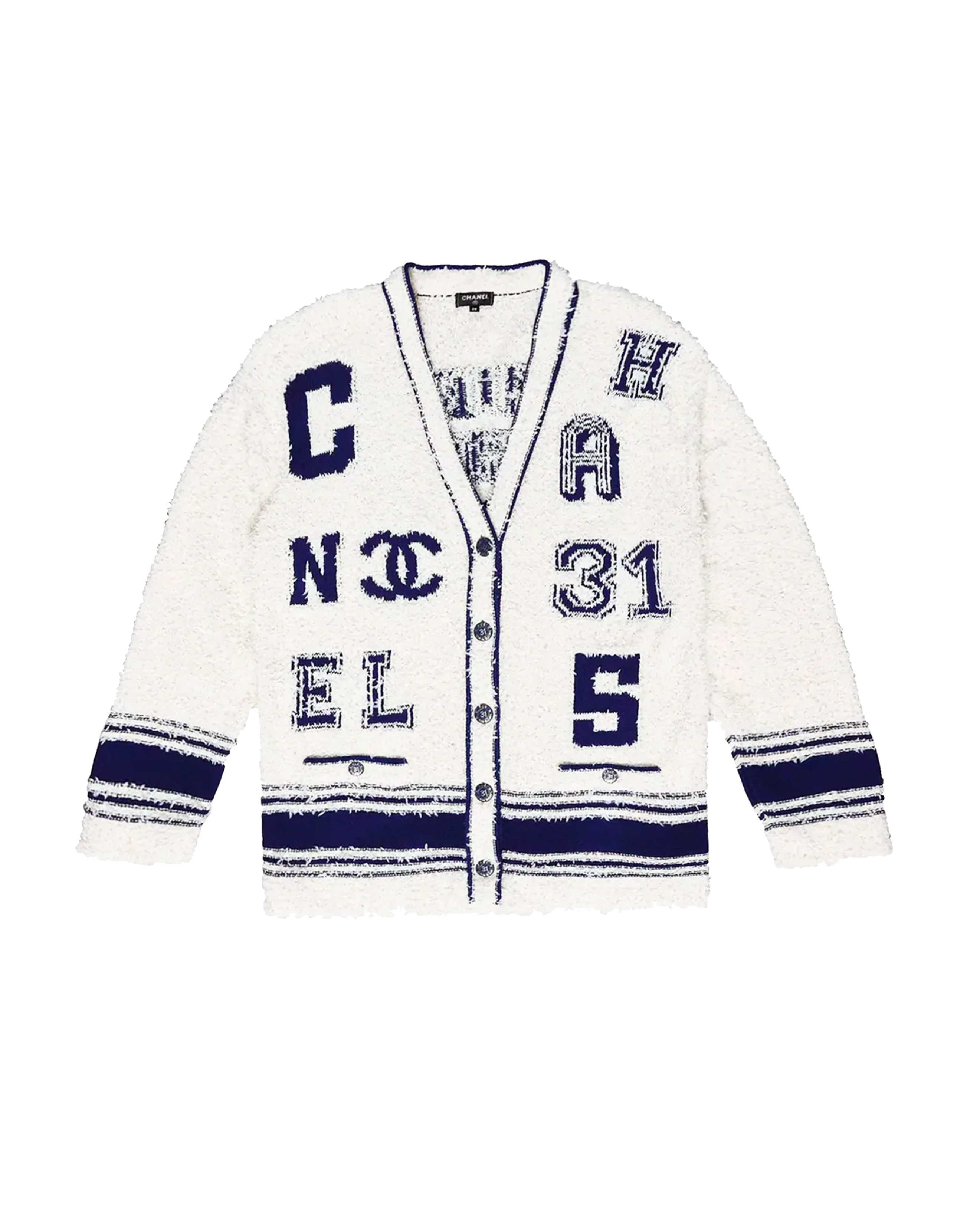 Chanel Varsity Boucle Cardigan Sweater · INTO