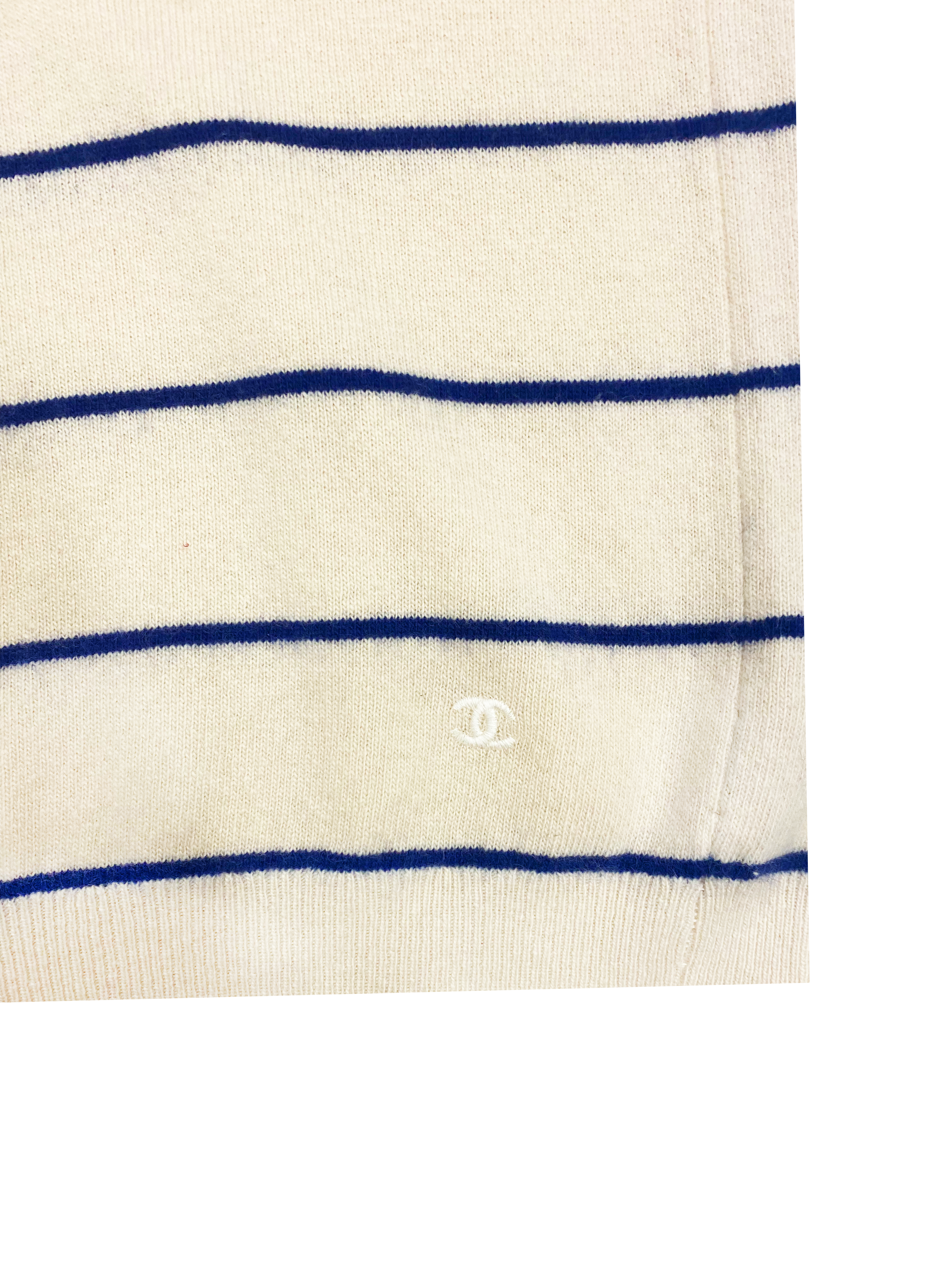 Chanel 1980s Cashmere Cream and Navy Striped Sweater