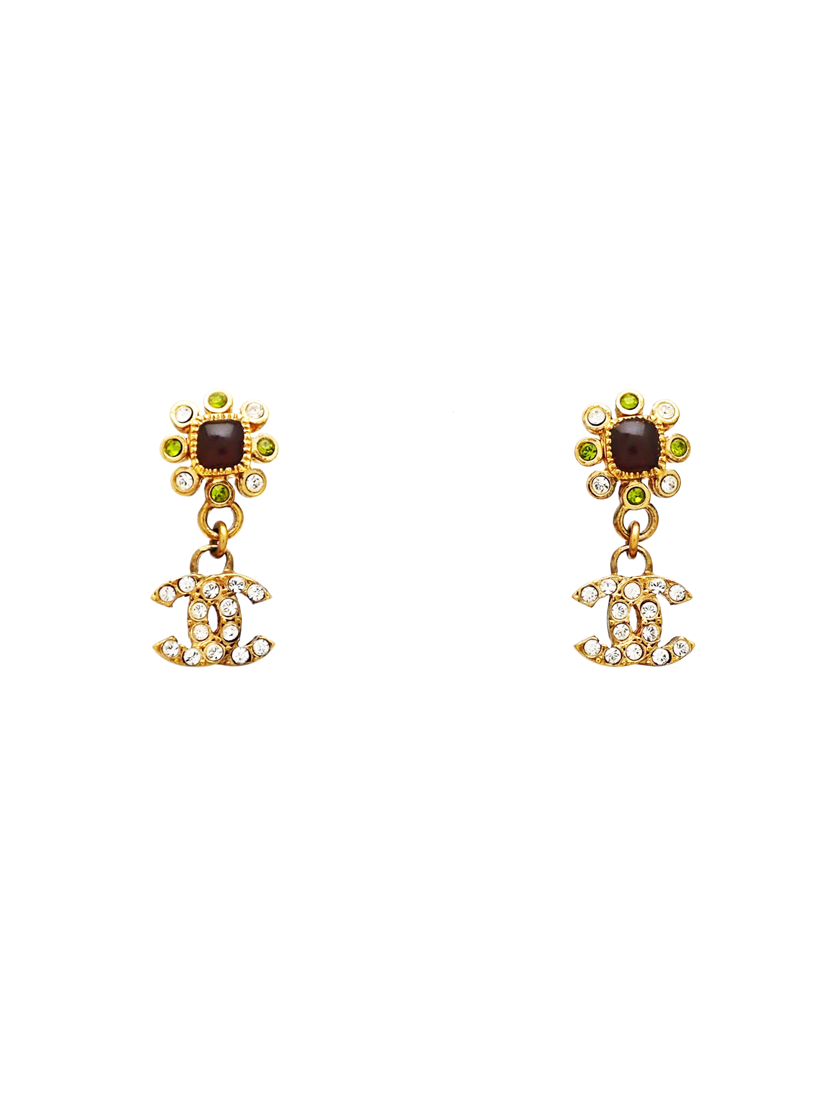 Chanel Rhinestone Rare Floral Cocomark Earrings