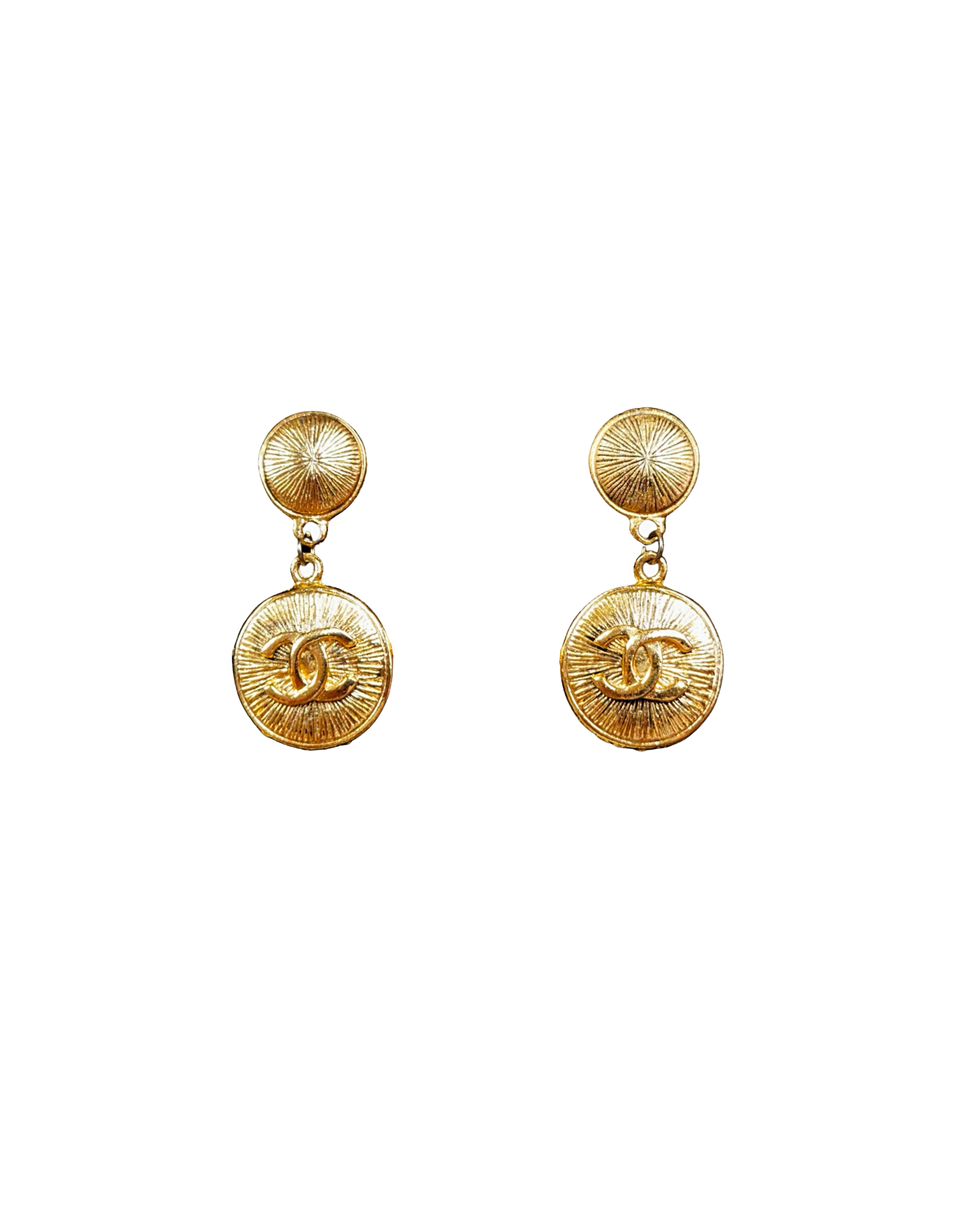 Chanel 1990s Rare Gold Medallion Drop Earrings