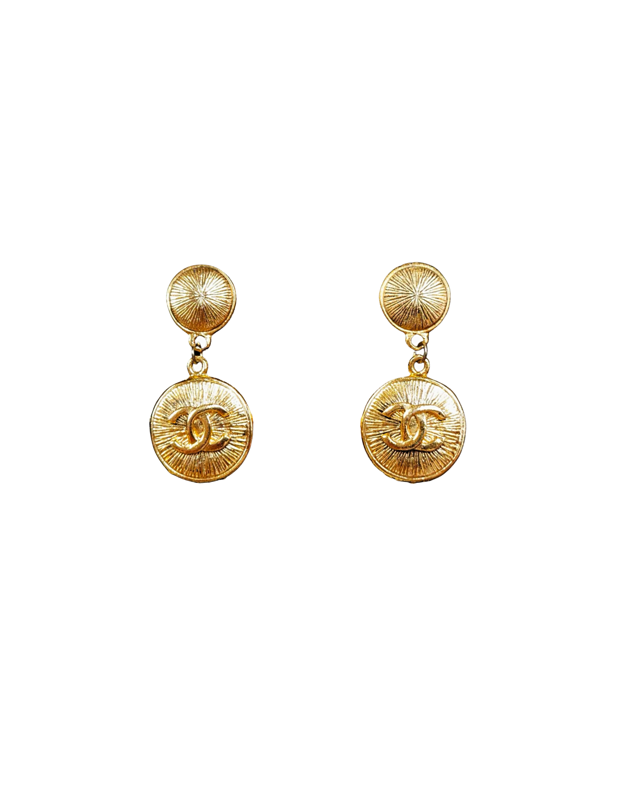 Chanel 1990s Rare Gold Medallion Drop Earrings · INTO