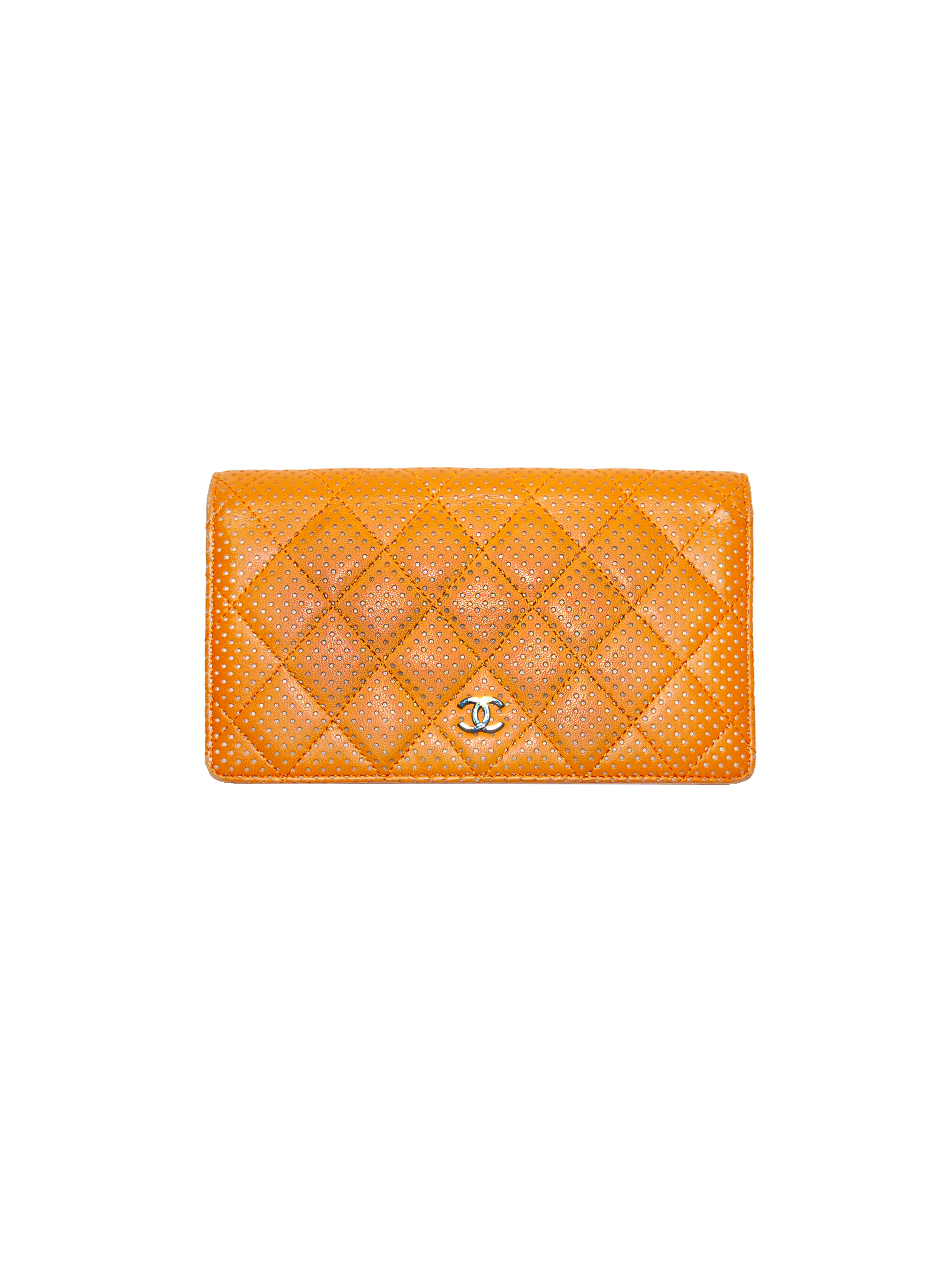 Chanel 2000s Orange Perforated Bi-Fold Wallet