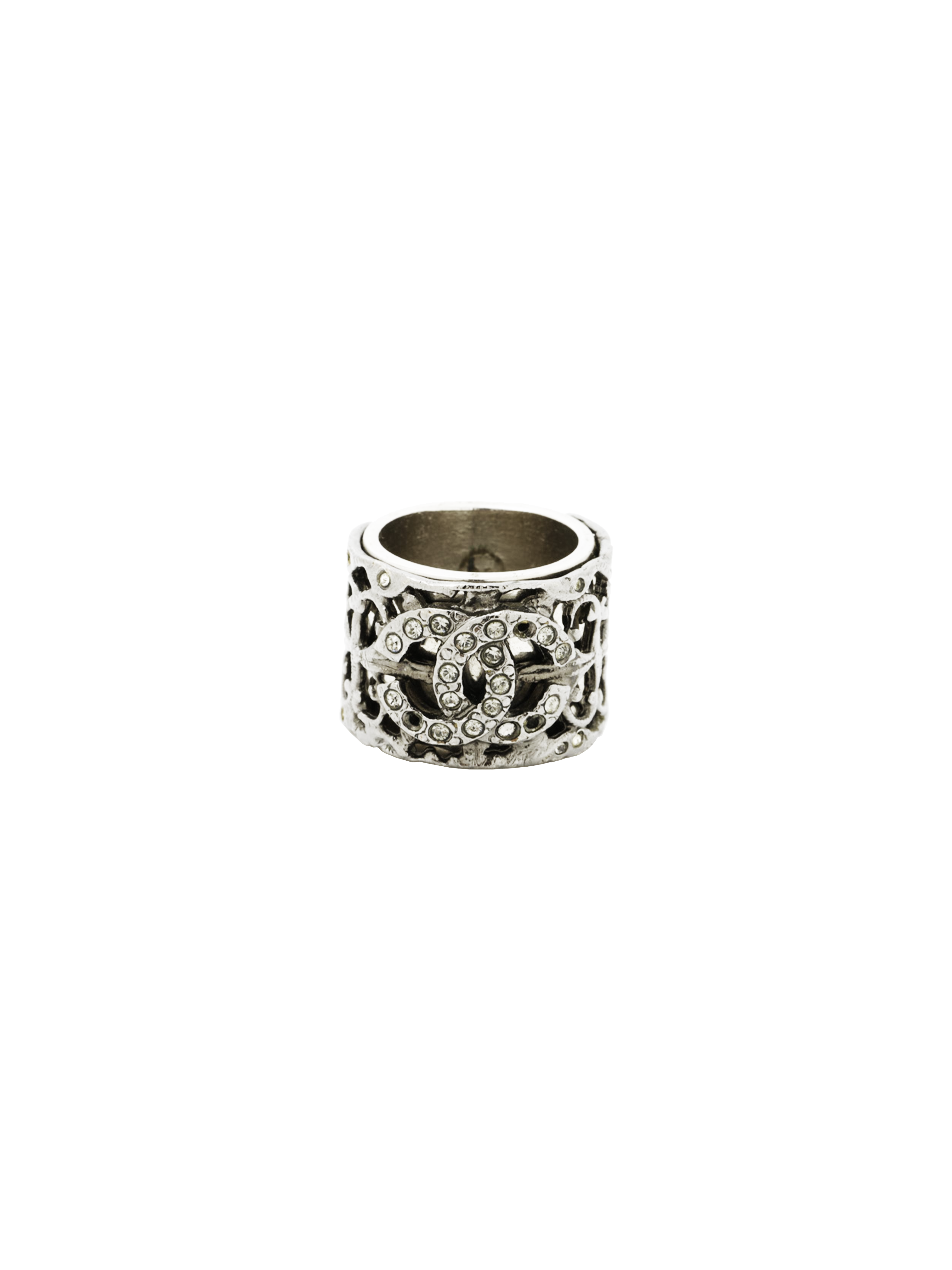 Chanel Silver Rhinestone Cocomark Ring · INTO