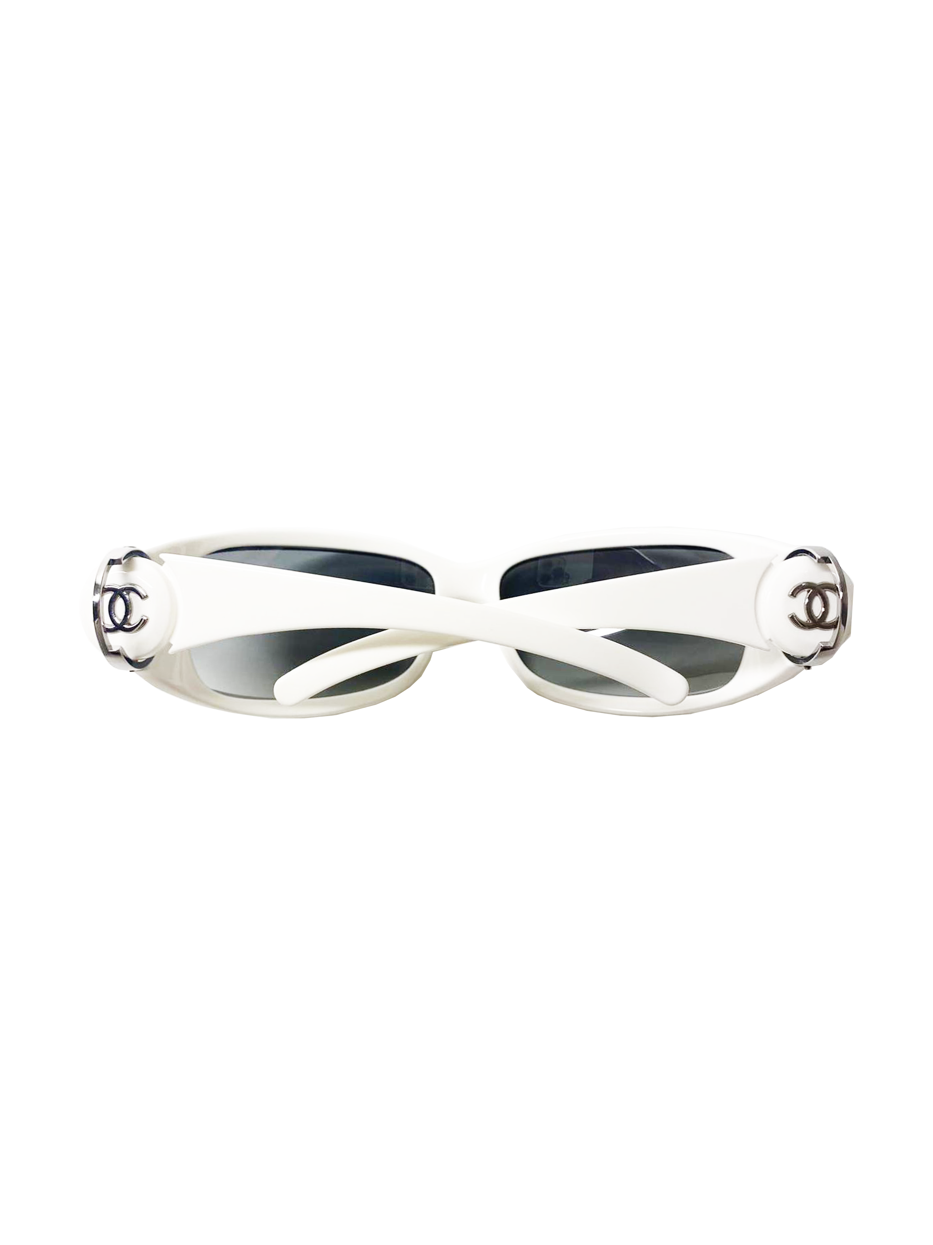 Chanel 2000s White Rectangle Ombre Lens Sunglasses