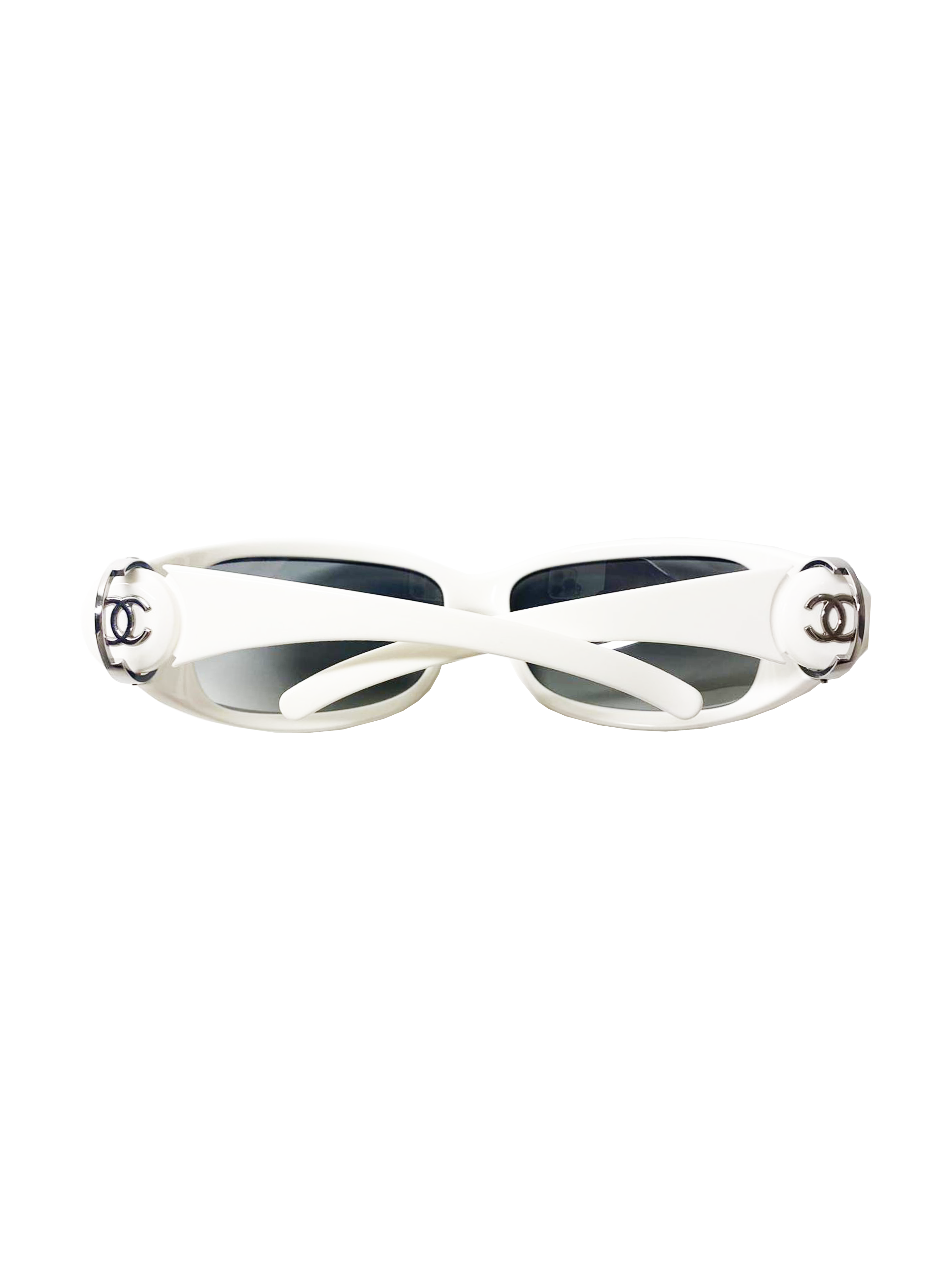 Chanel 2000s White Rectangle Ombre Lens Sunglasses · INTO