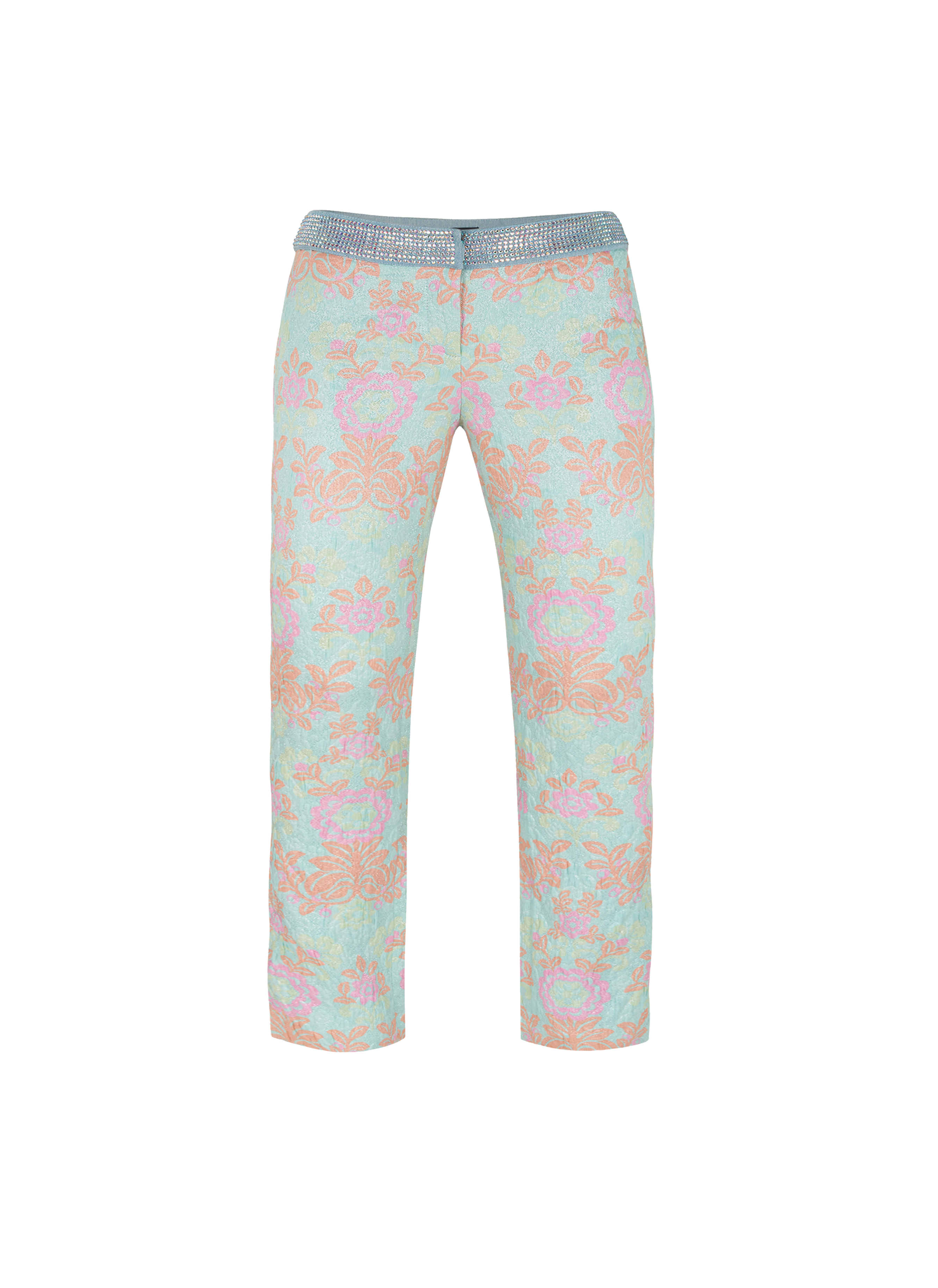 Dolce and Gabbana Spring 2000 Pastel Floral Trousers with Swarovski Crystals