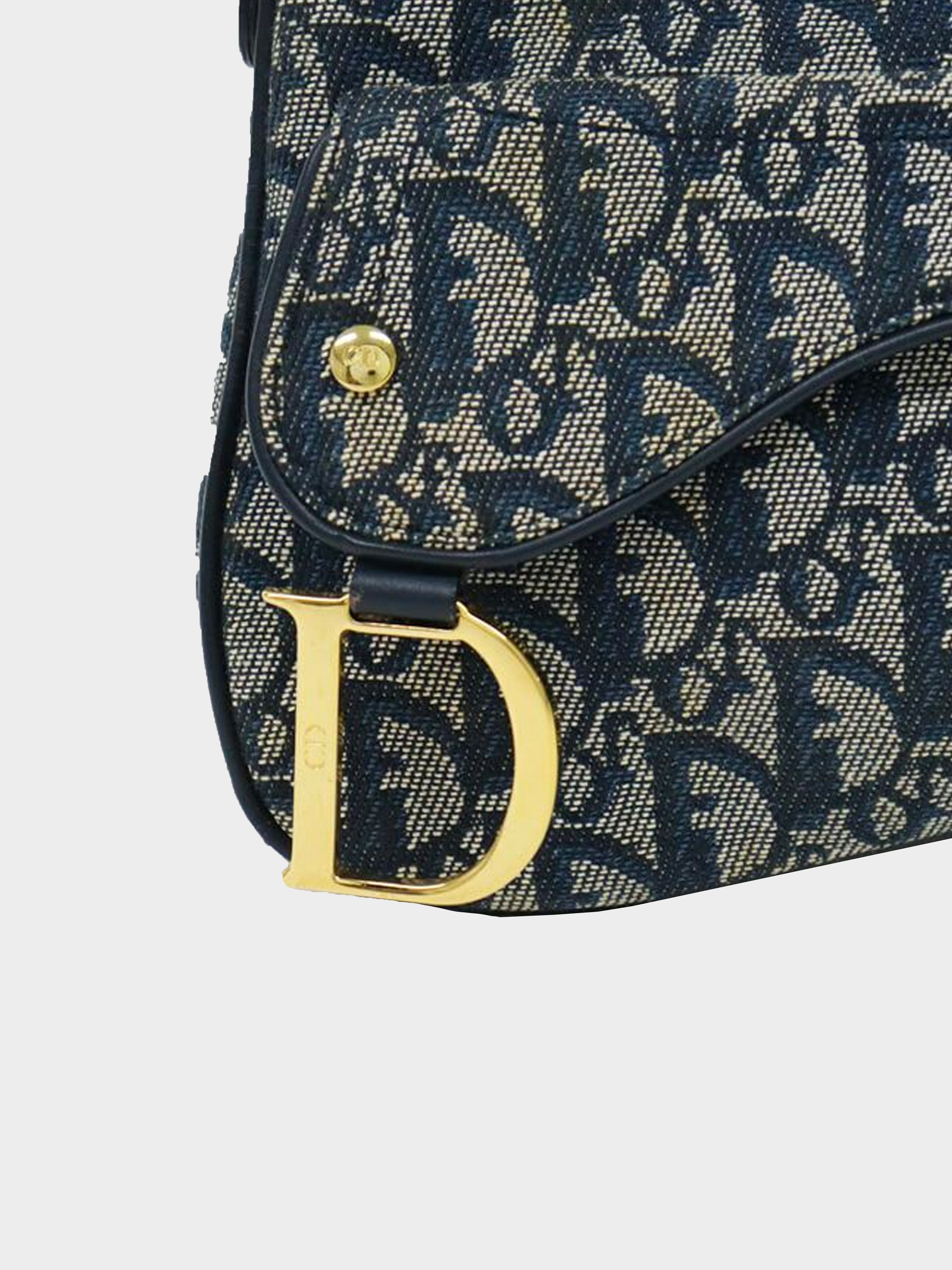 Dior 2010s Navy Trotter Canvas Double Saddle Bag ·