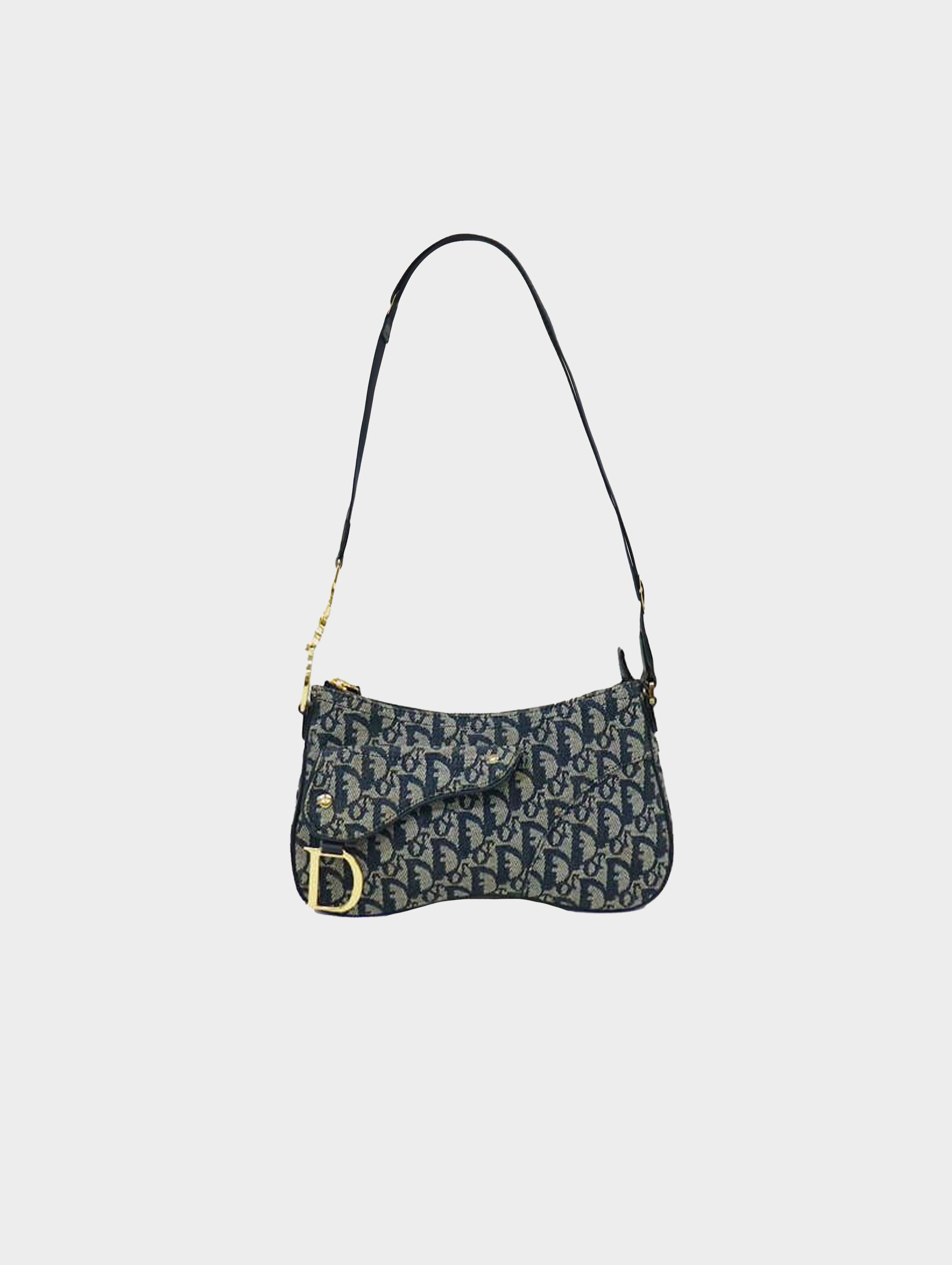 Dior 2010s Navy Trotter Canvas Double Saddle Bag ·