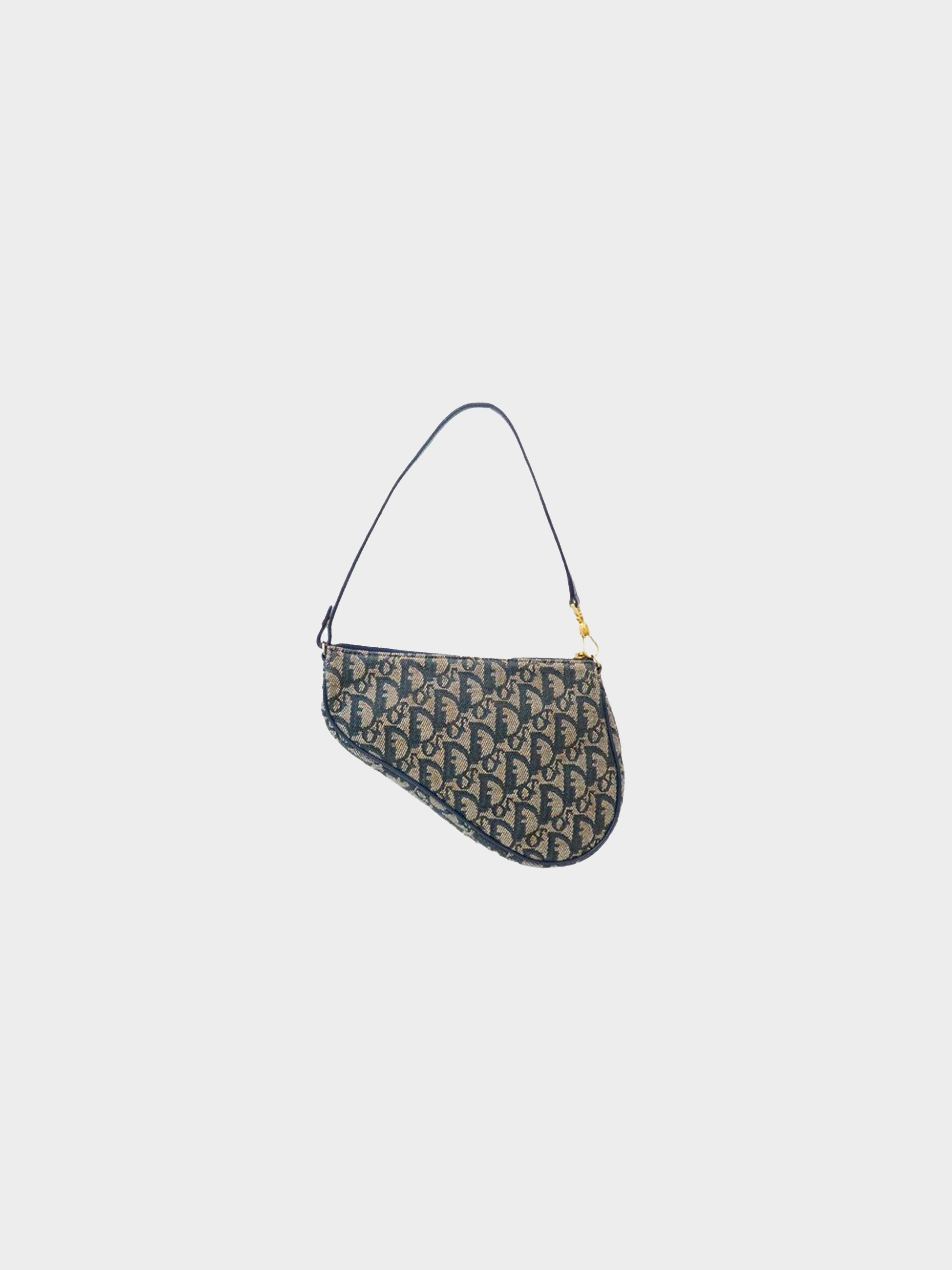 Dior Vintage Blue Monogram Canvas Oblique Mini Saddle Bag