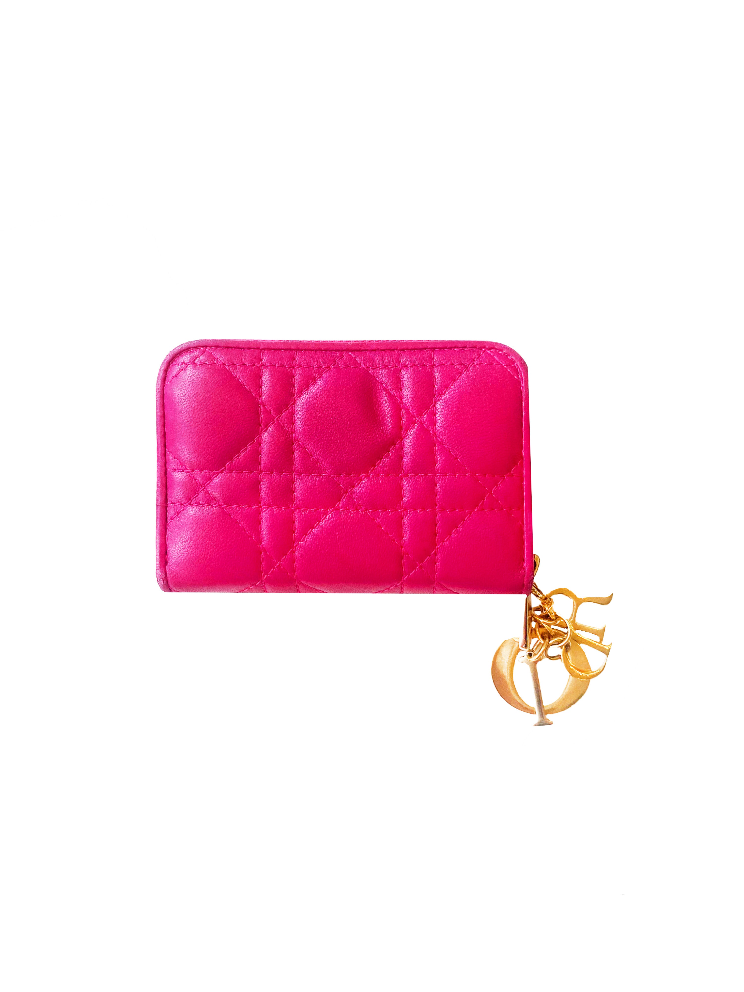 Christian Dior 2000s Hot Pink Lady Dior Wallet with Logo Charm