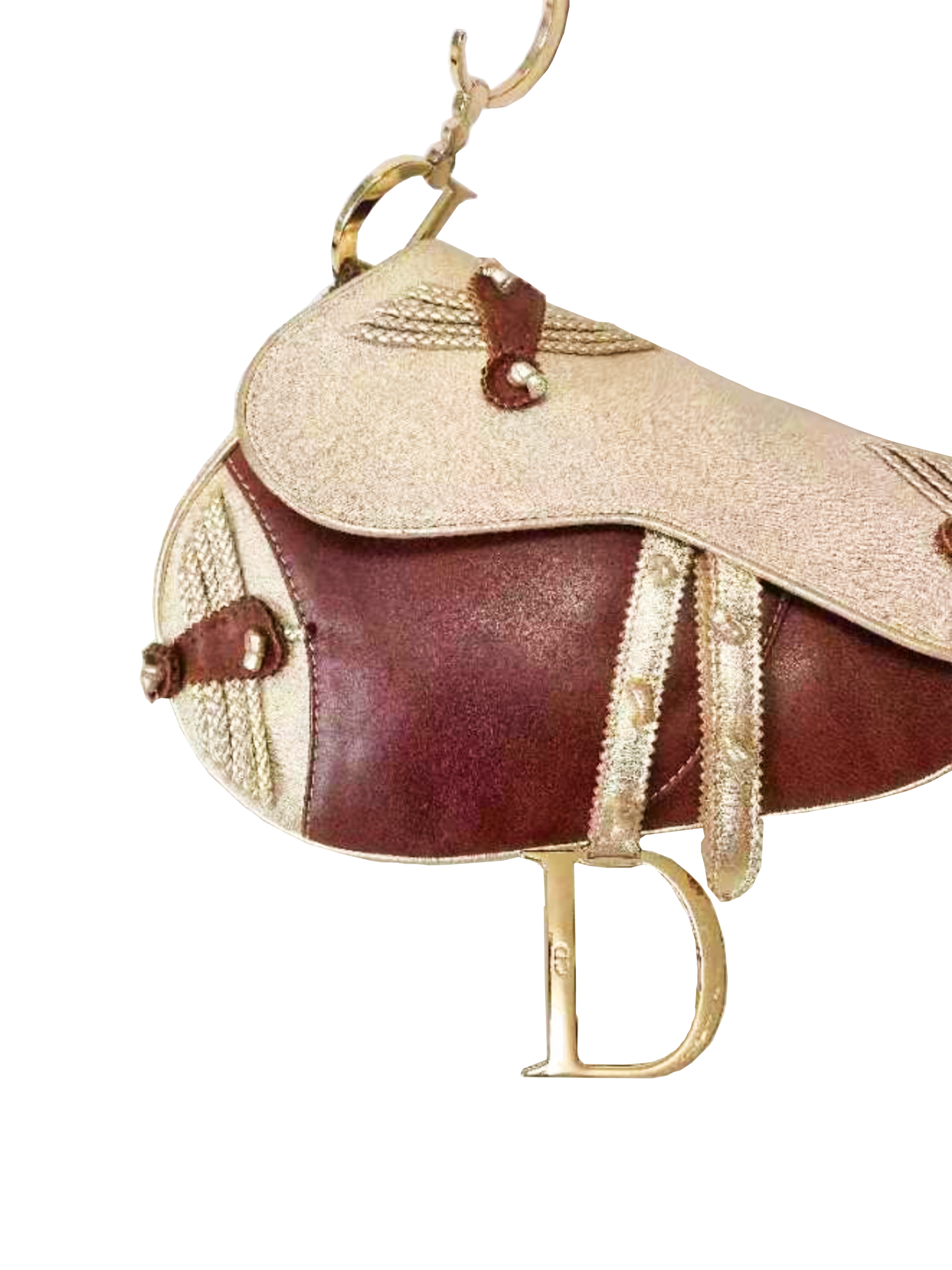 Christian Dior 2000s Vintage Saddle Shoulder Bag Embellished Jacquard and Leather