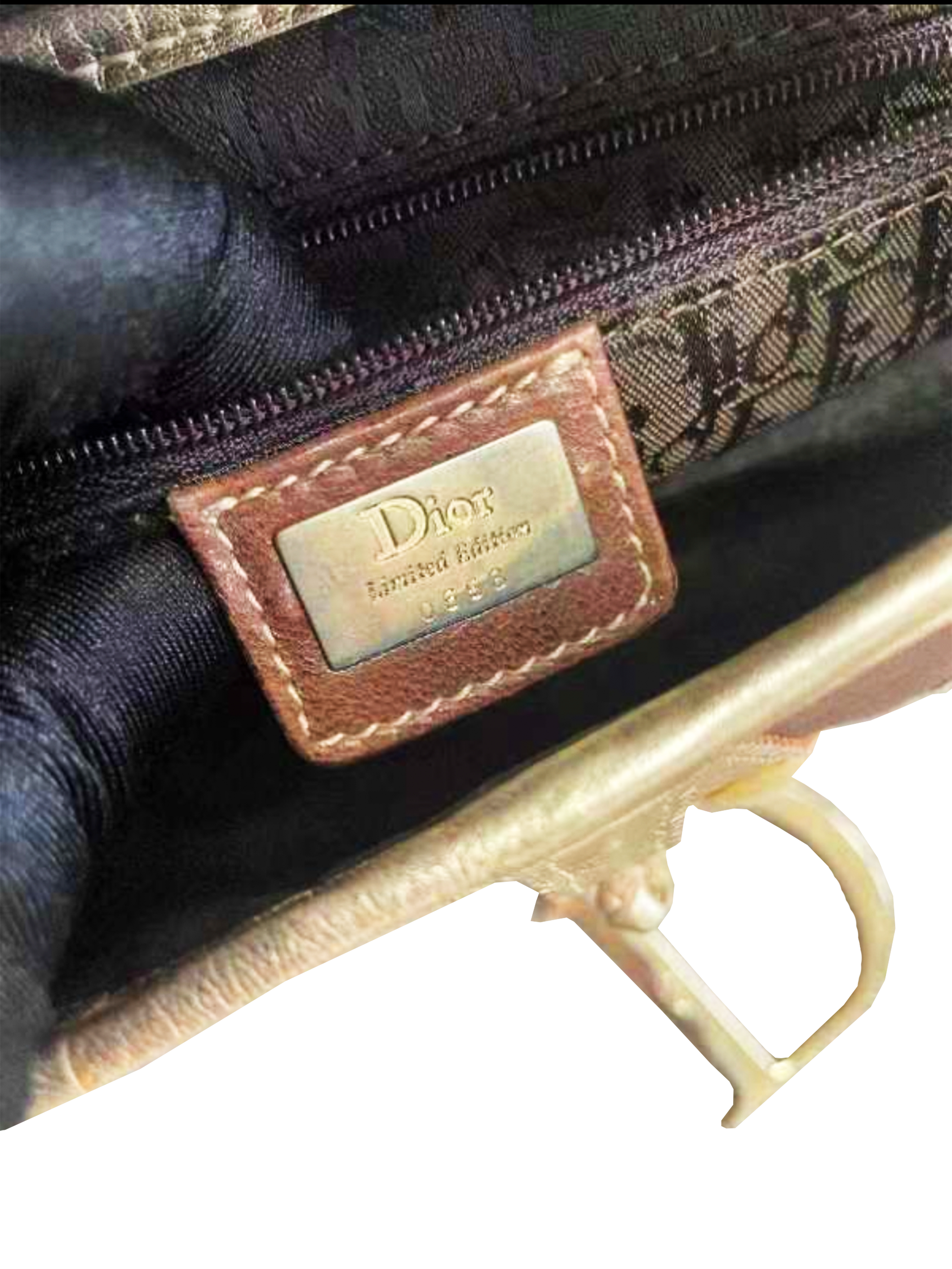 Christian Dior 2000s Vintage Saddle Shoulder Bag Embellished Jacquard and Leather