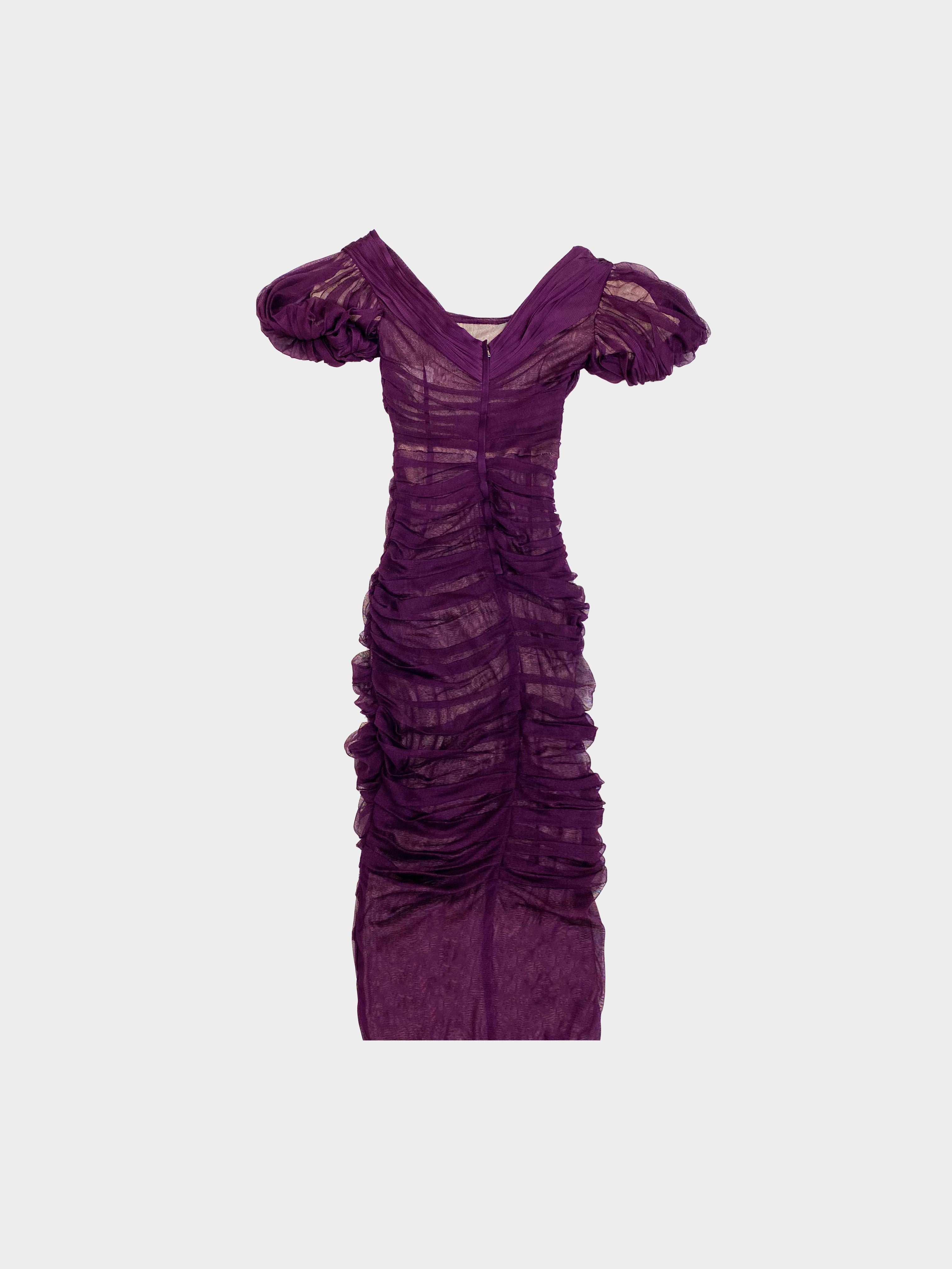 Dolce and Gabbana 2000s Purple Organza Ruched Dress