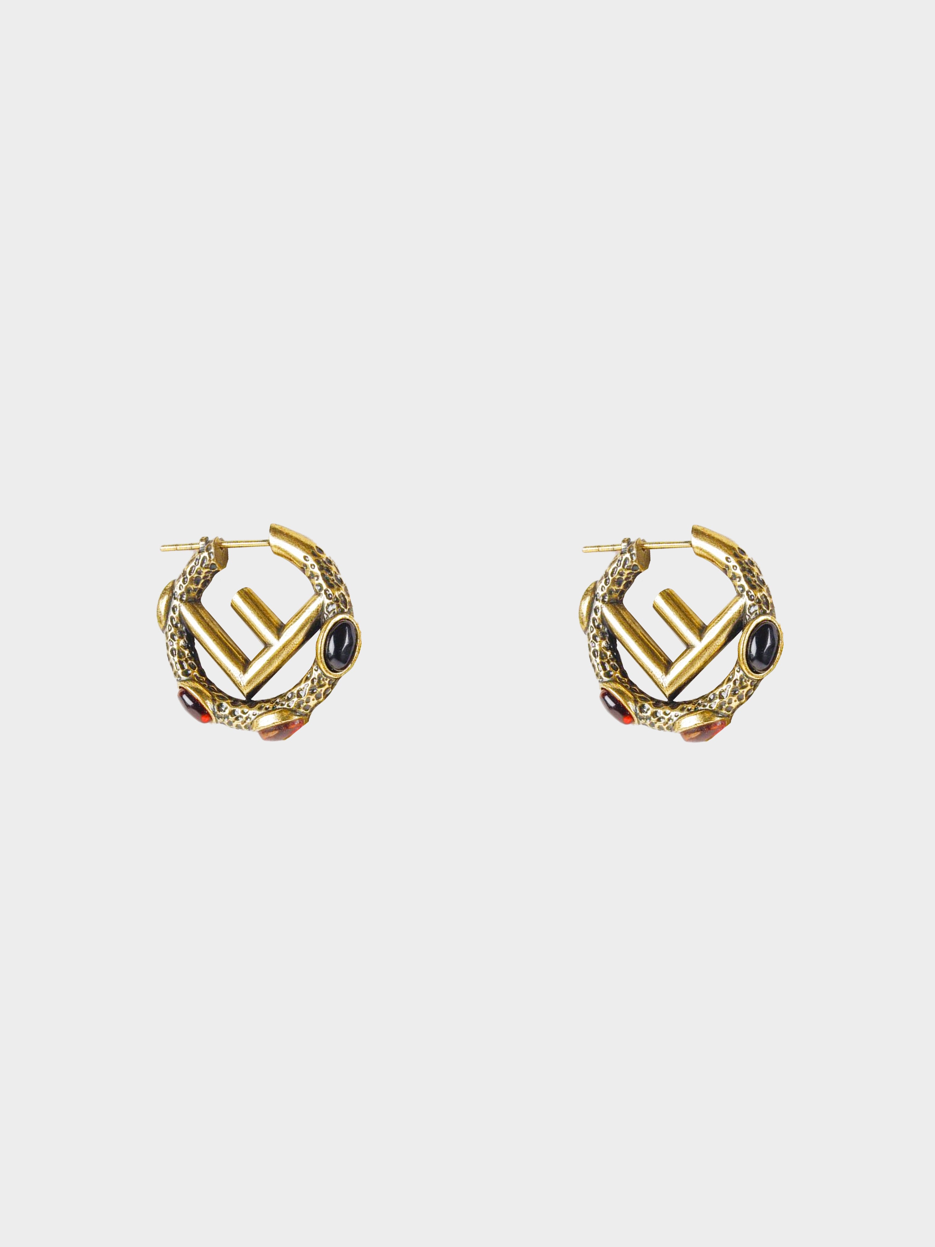 Fendi F-logo Small Hoop Earrings in Metallic