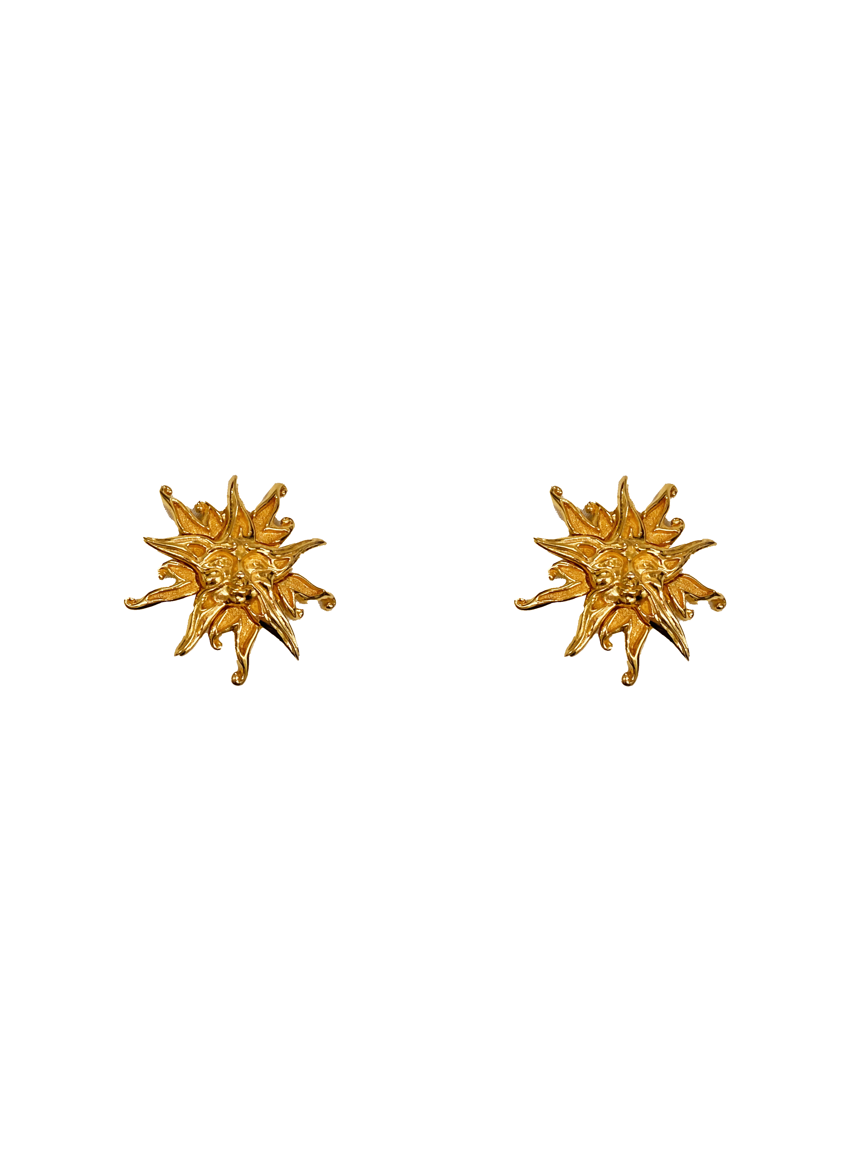 Fendi 1990s Gold Face Sun Clip-on Earrings