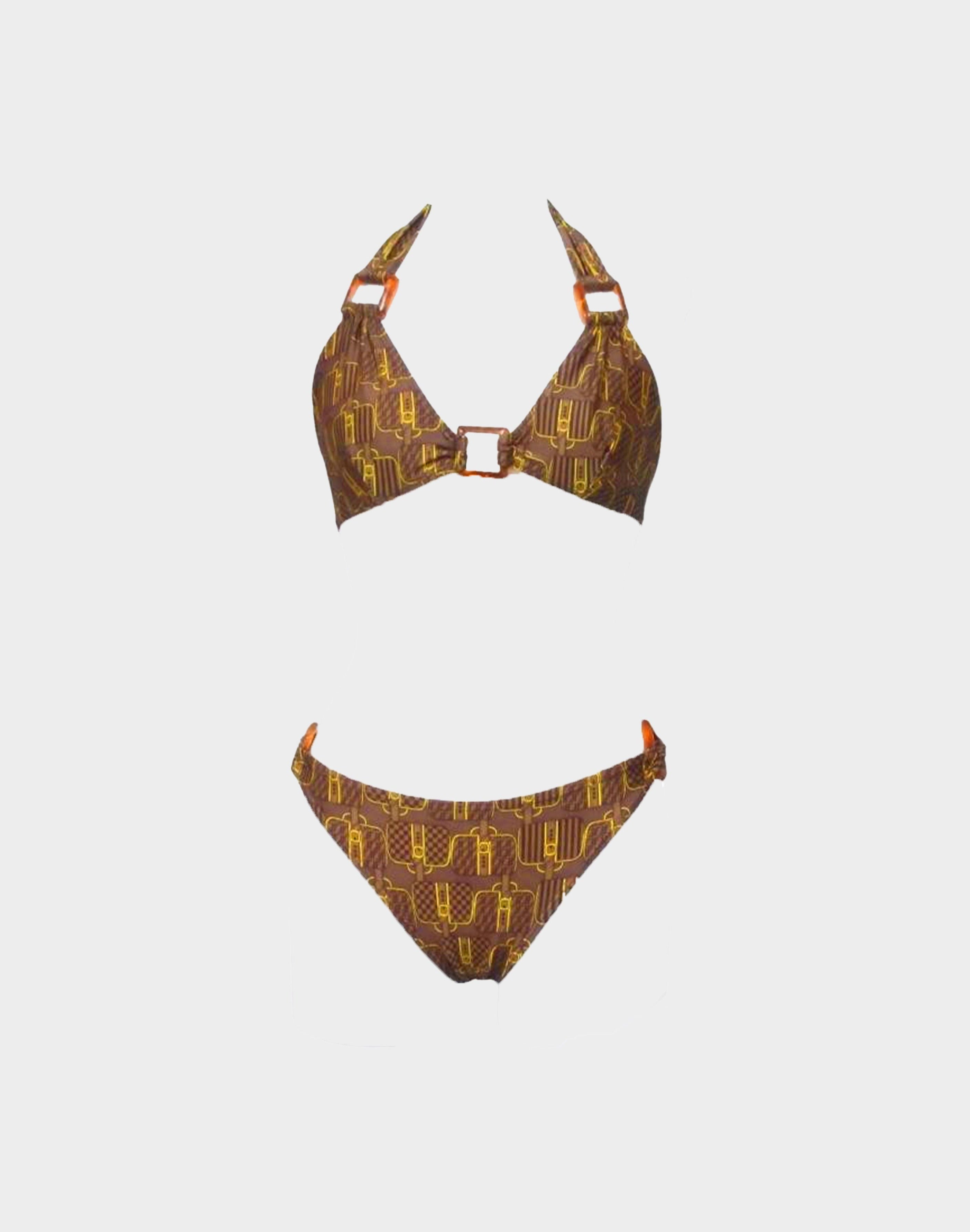 Fendi 1990s Brown Zucca Buckle Bikini