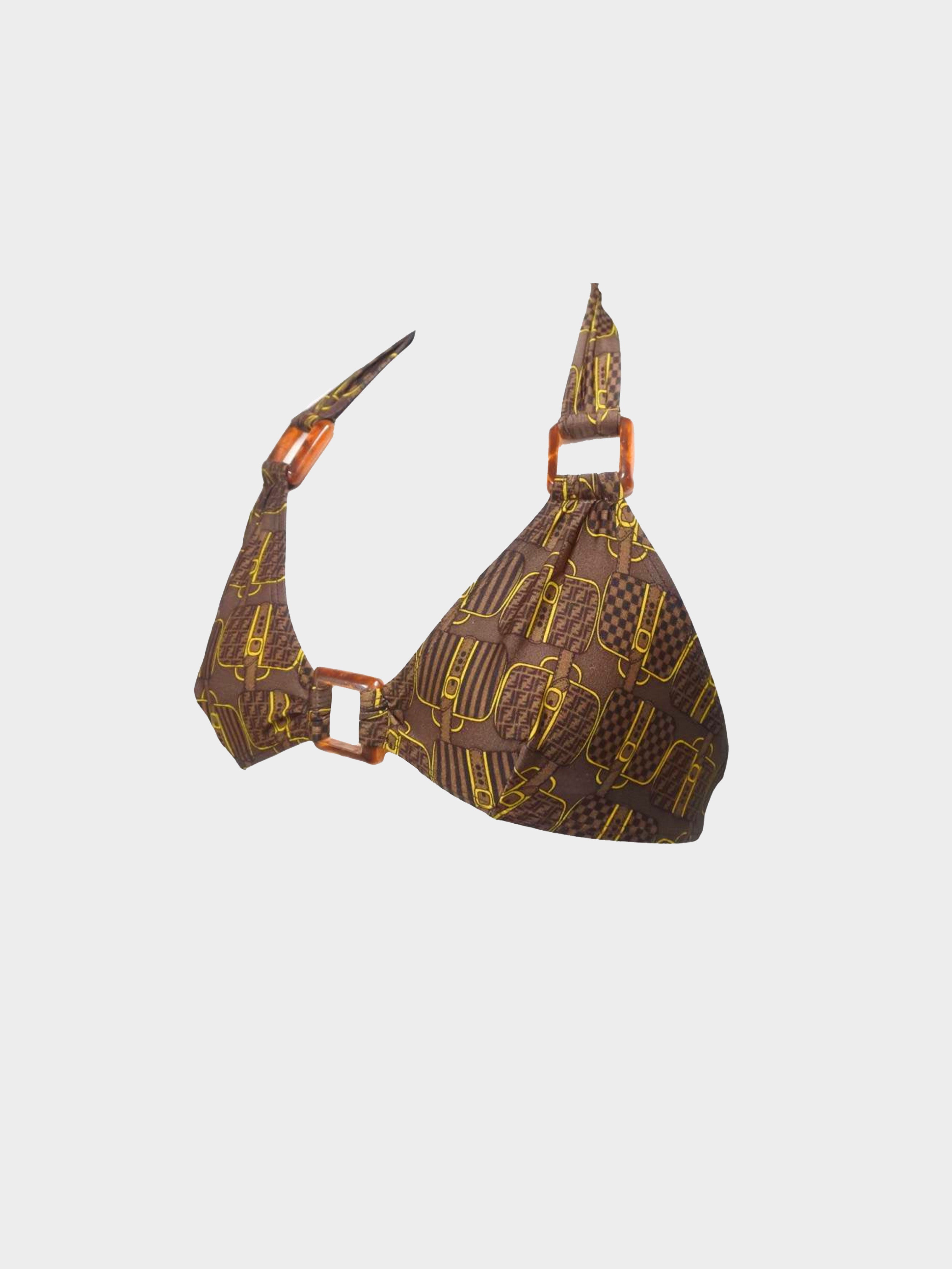 Fendi 1990s Brown Zucca Buckle Bikini