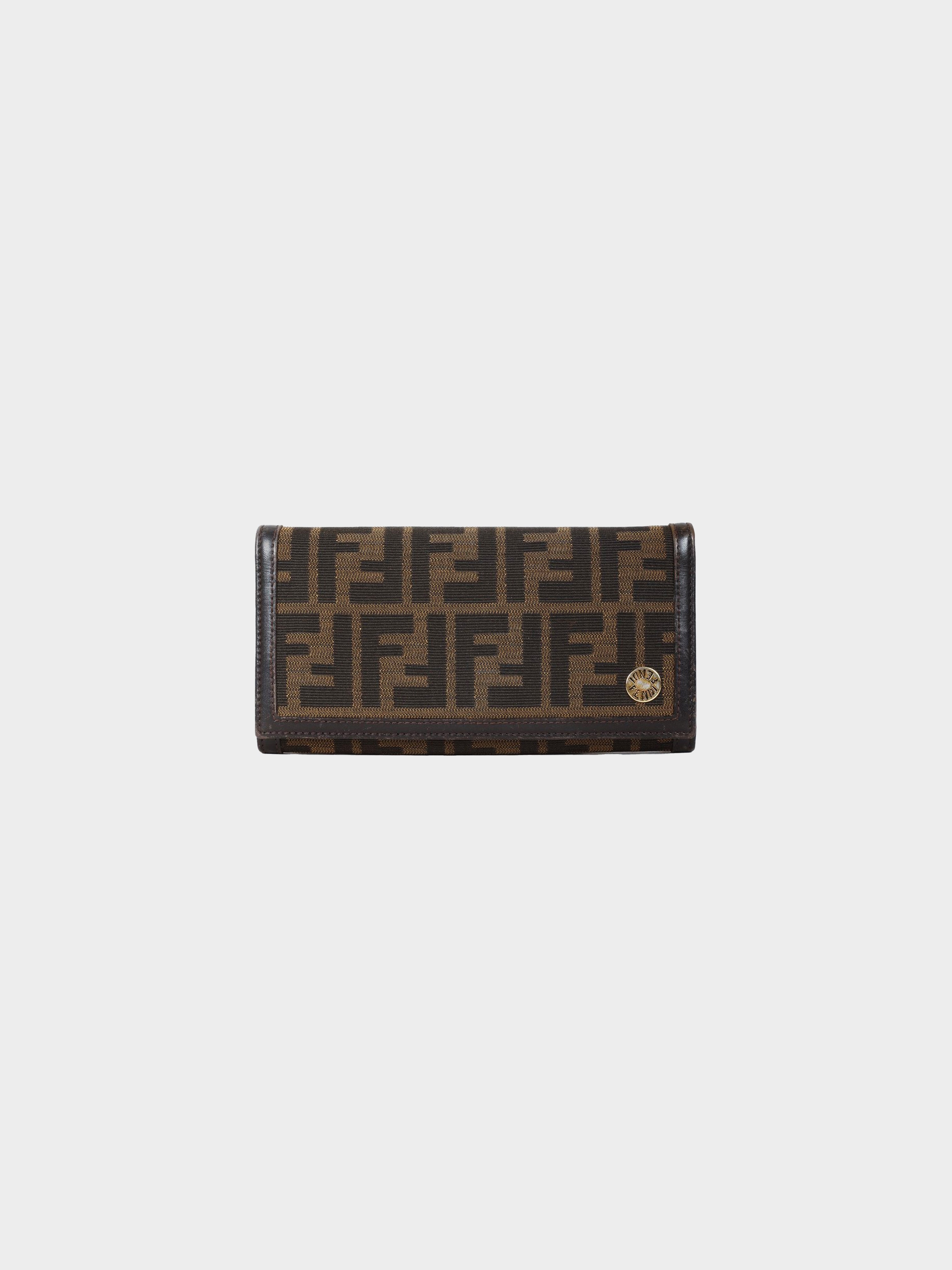 Authentic Fendi Zucca Canvas Brown Leather Wallet