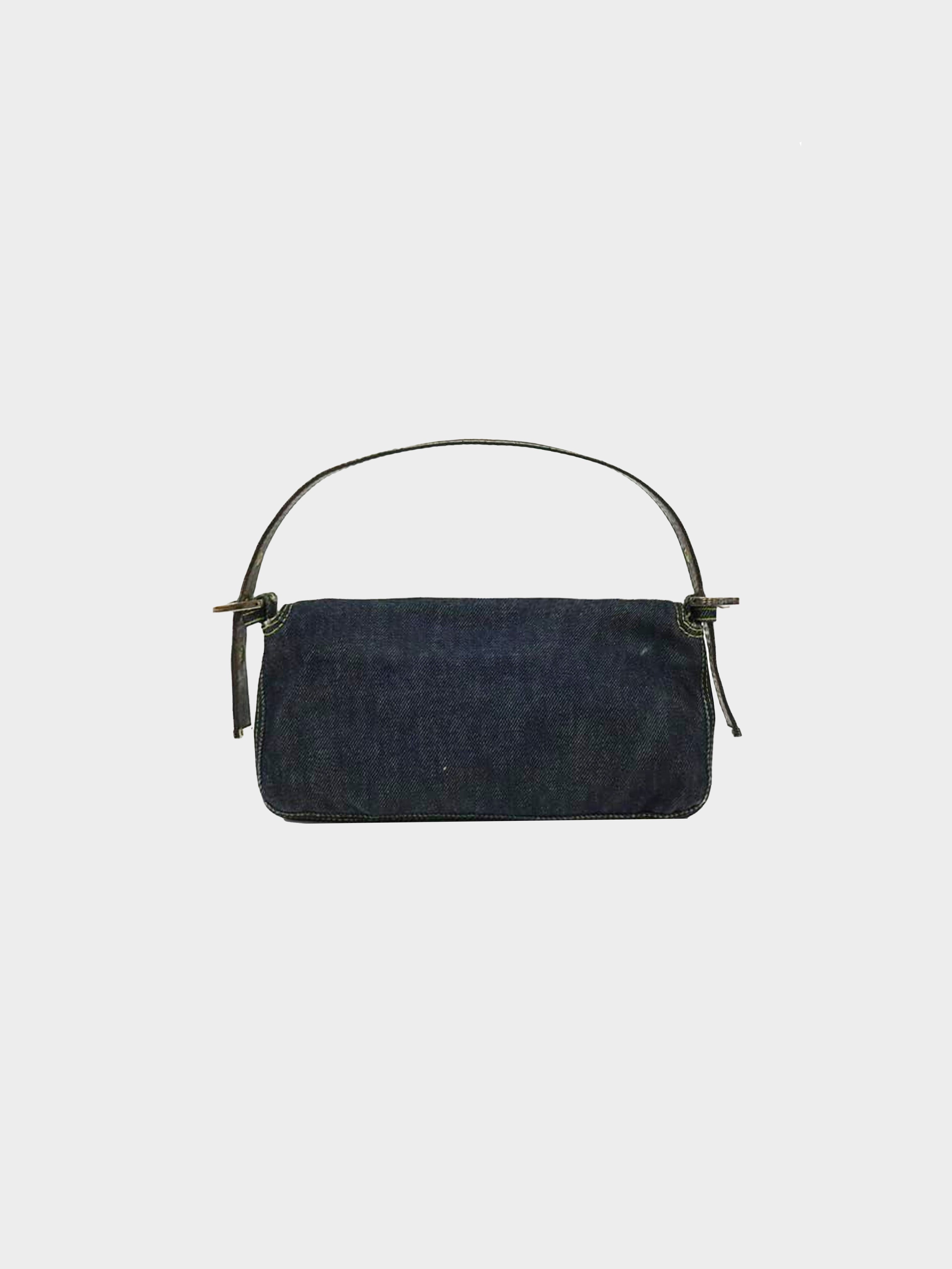 Fendi 2000s Denim Baguette with Green Stitching