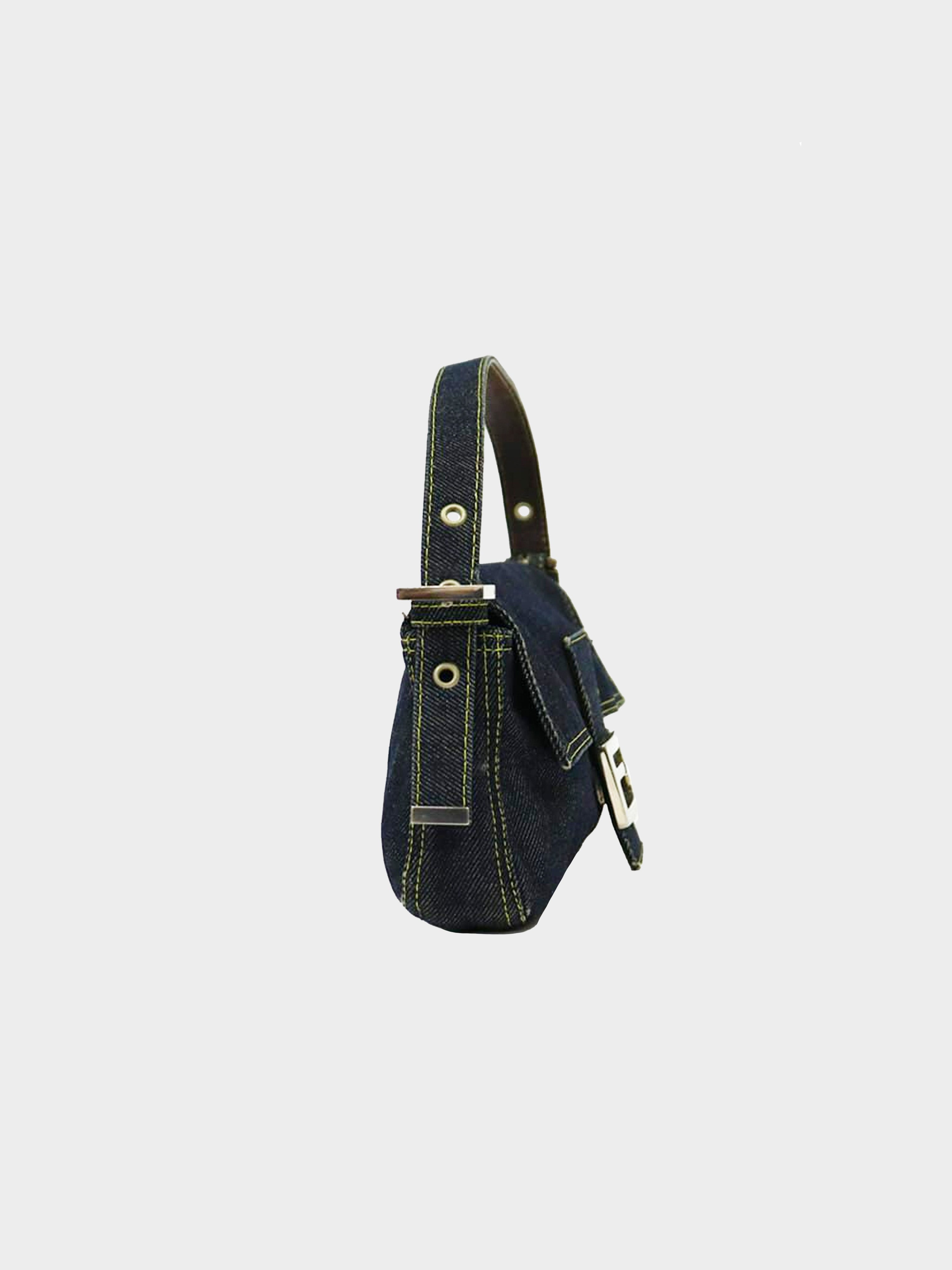 Fendi 2000s Denim Baguette with Green Stitching