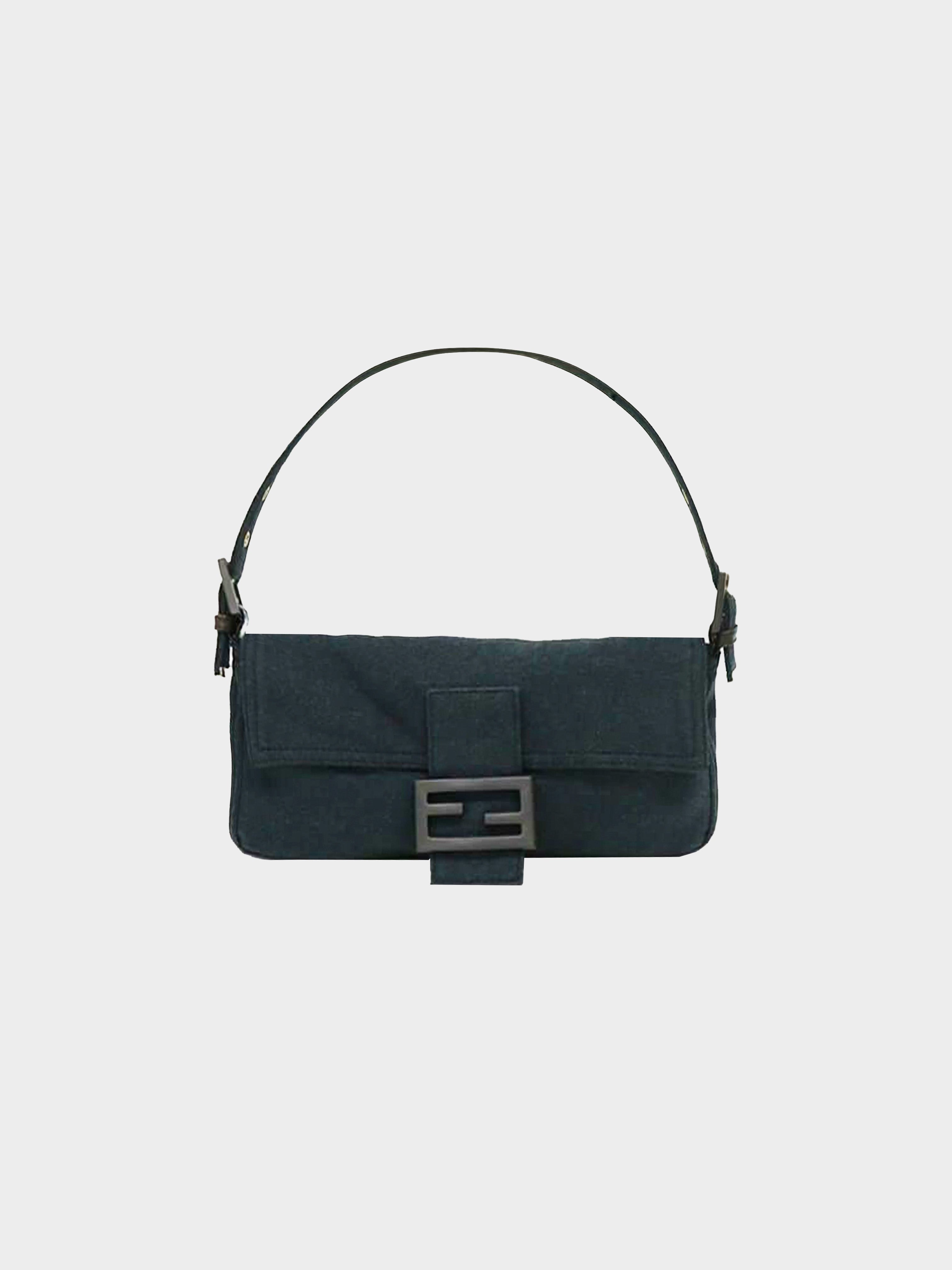 Fendi 2000s Dark Grey Wool Baguette Bag